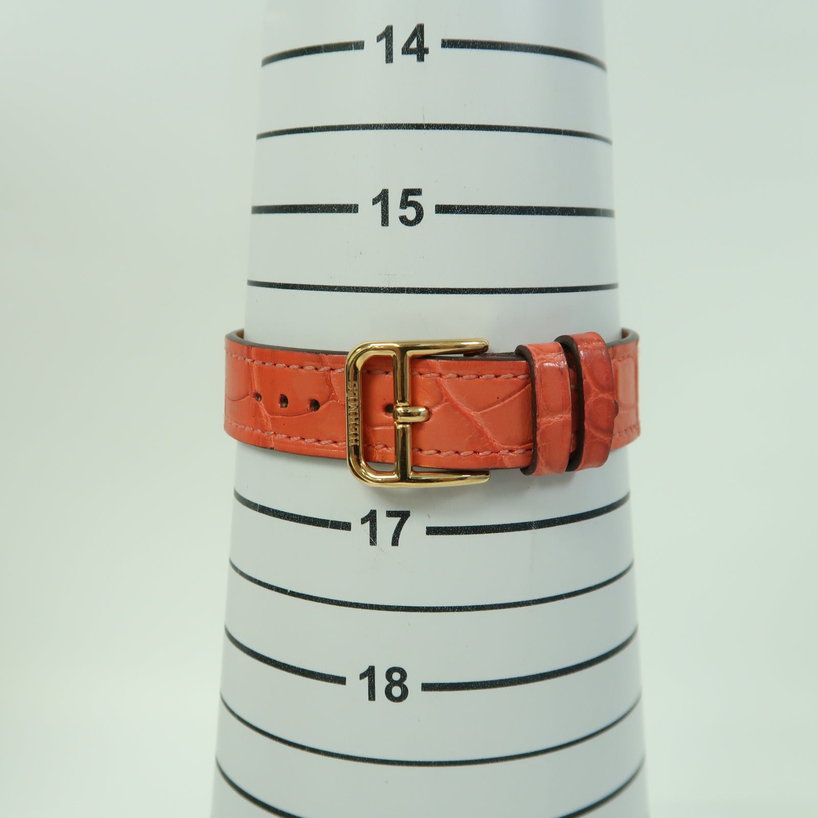 HERMES Heure H Alligator鱷魚皮革/18K玫瑰金/鑽石手錶石英機芯白色