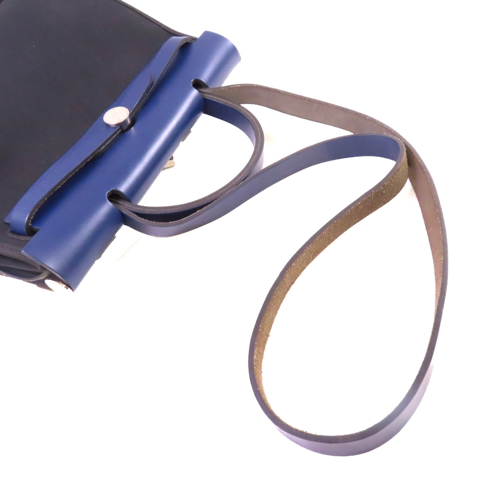 HERMES 帆布Herbag PM 2Way Shoulder Bag銀扣手挽肩背兩用袋Noir黑色/Bleu Saphir寶石藍色