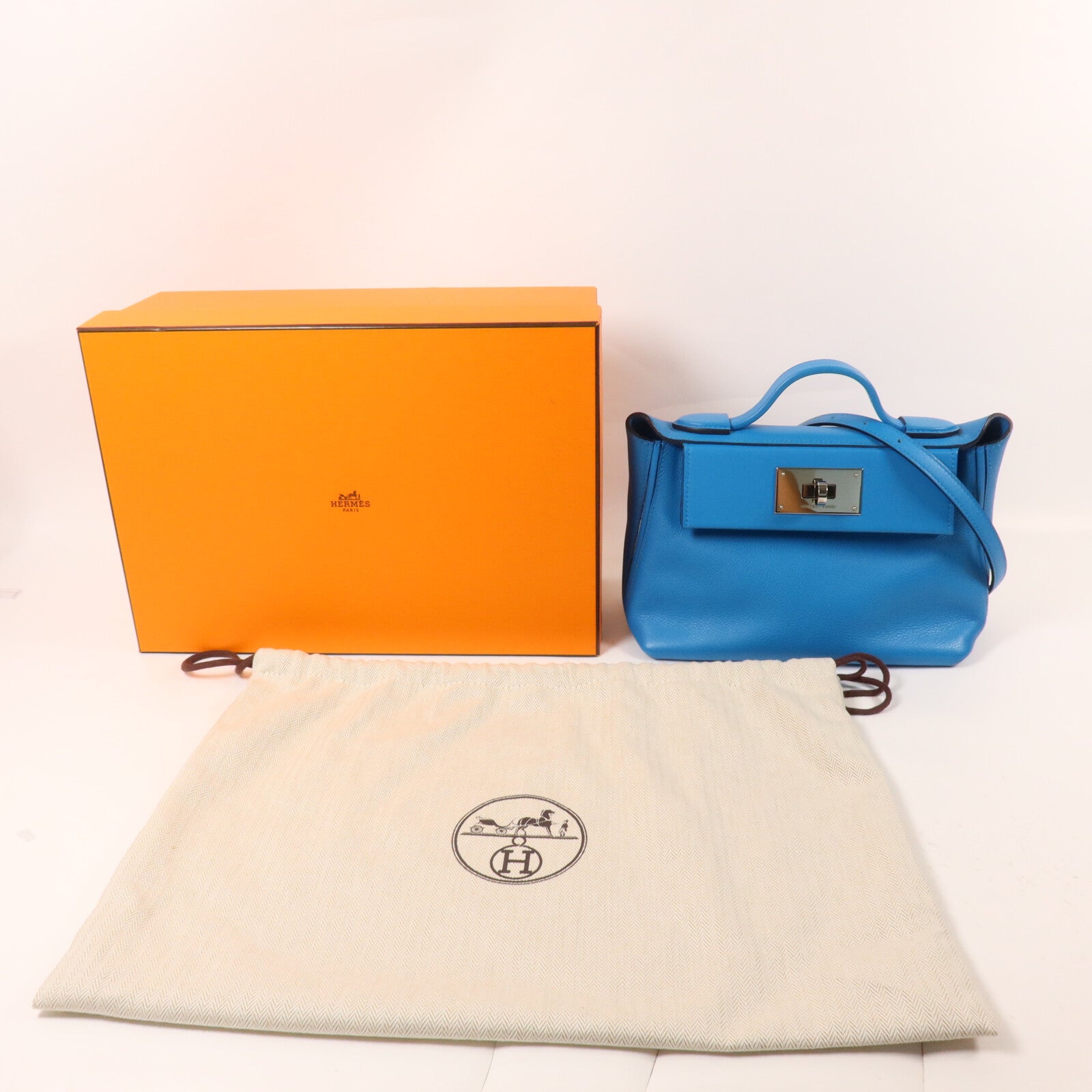 HERMES Evercolor皮革24/24 Mini手挽肩背兩用袋Bleu Zanzibar
