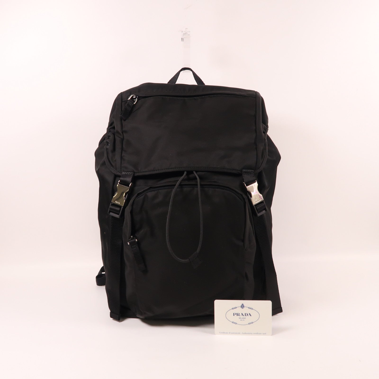 PRADA 尼龍Backpack銀扣背包黑色