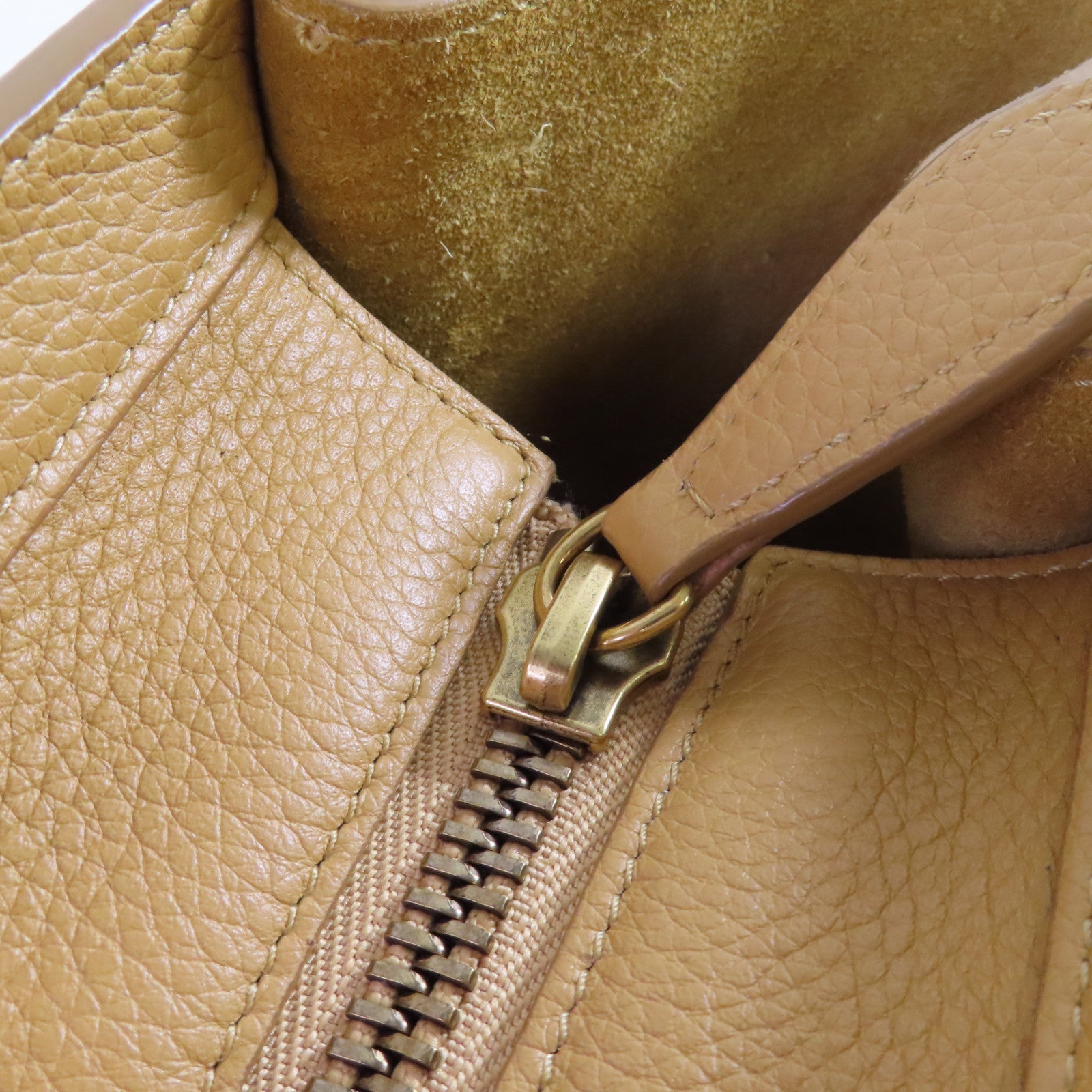 CELINE 牛皮皮革Micro Luggage Handbag金扣手挽袋芥末色