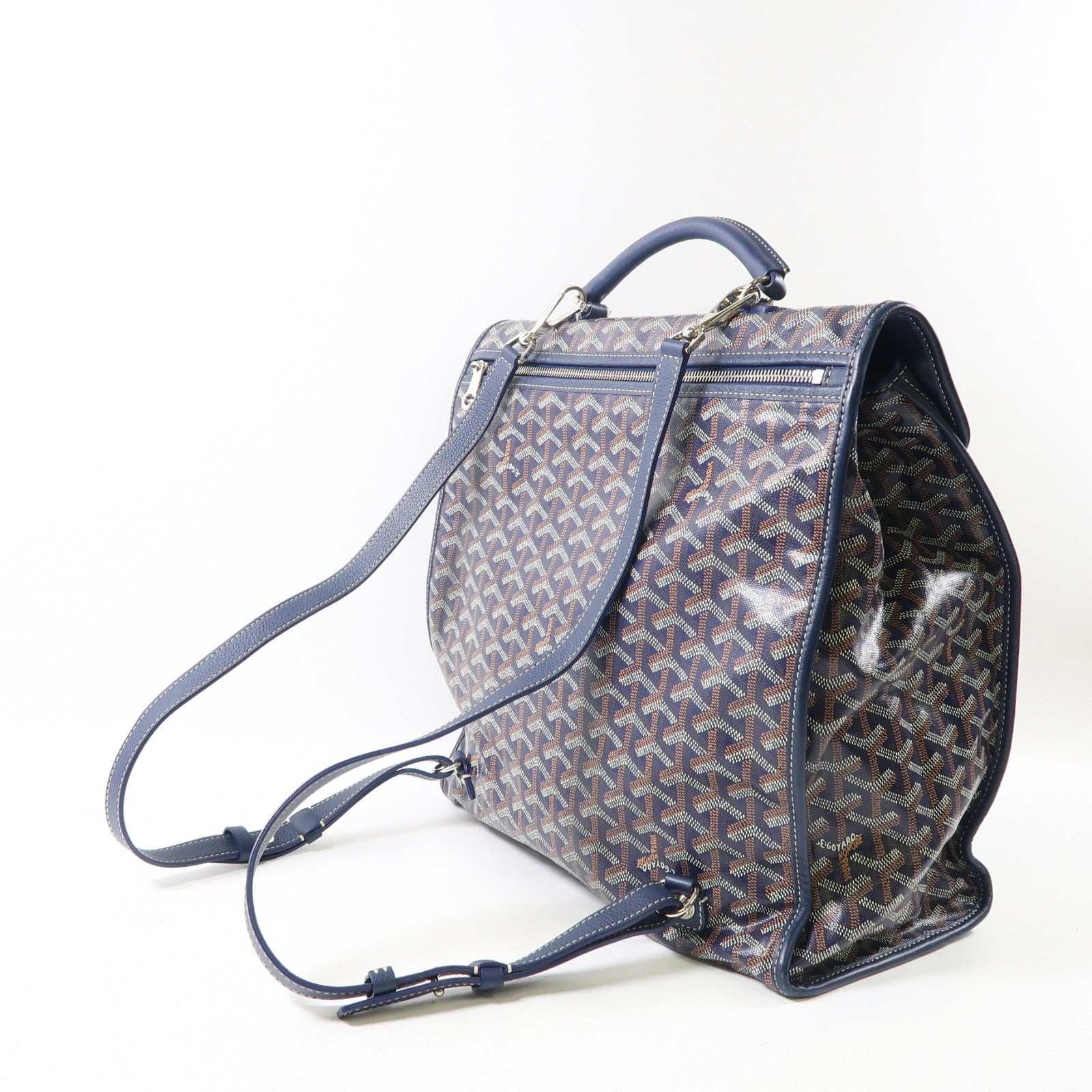 GOYARD 塗層帆布Saint Leger銀扣背包手挽袋兩用深藍色