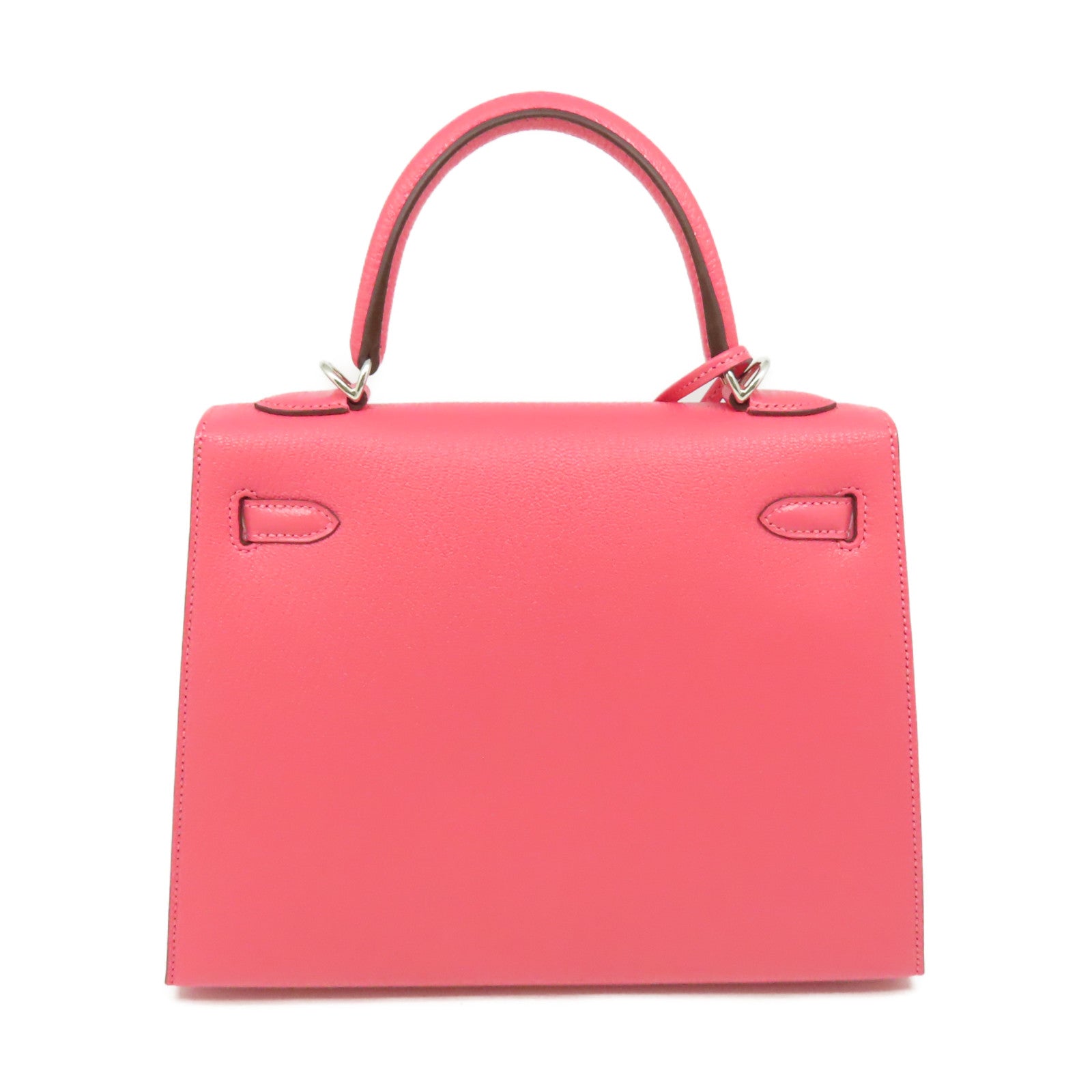 HERMES **【激減優惠】Chevre皮革Kelly 25 2Way Handbag銀扣手挽肩背兩用袋 Rose Lipstick/玫瑰潤唇膏色