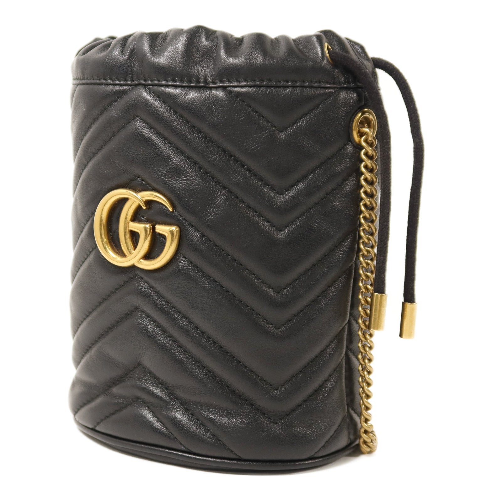 GUCCI 【激減優惠】牛皮皮革GG Marmont Bucket金扣鏈帶肩背袋