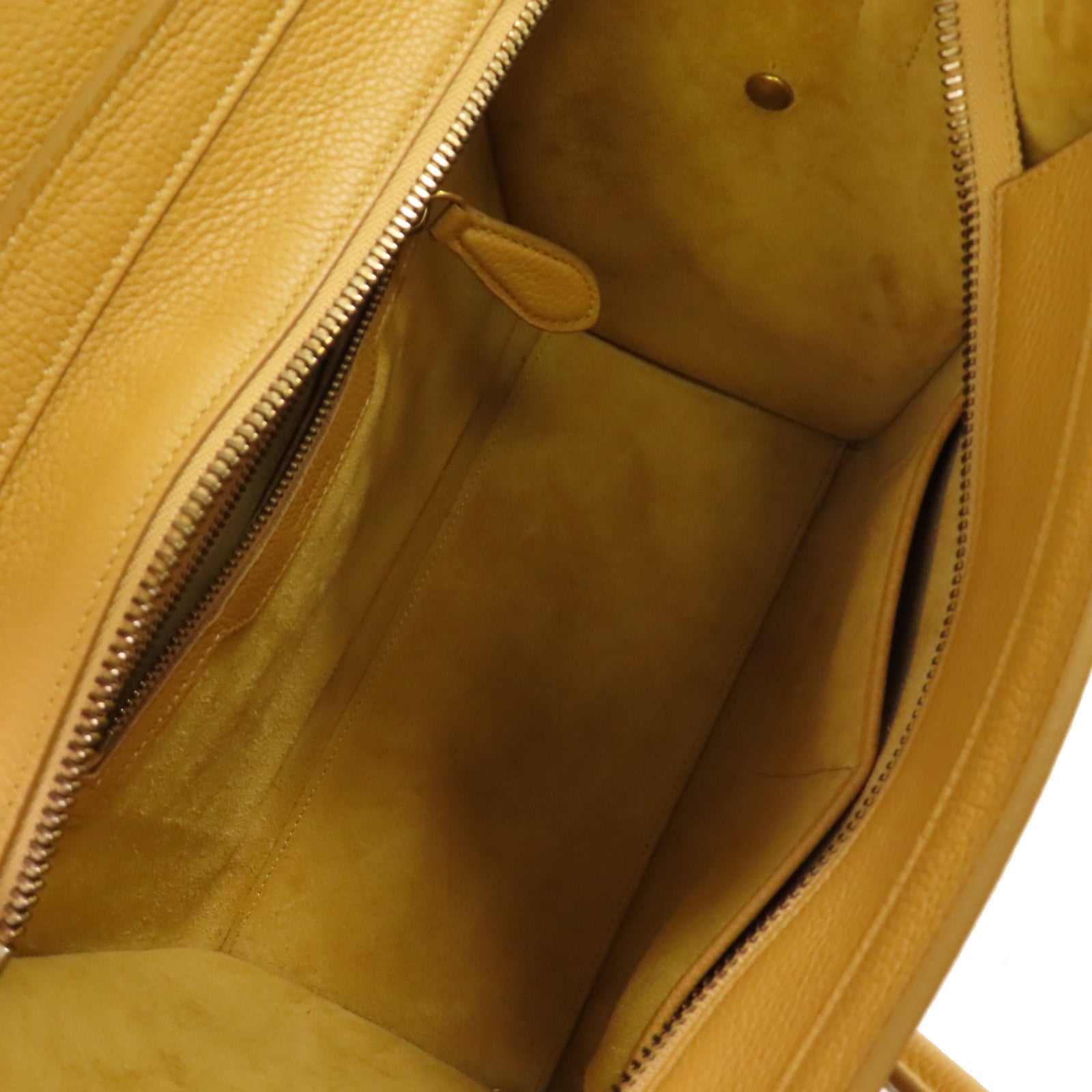 CELINE 牛皮皮革Micro Luggage Handbag金扣手挽袋芥末色