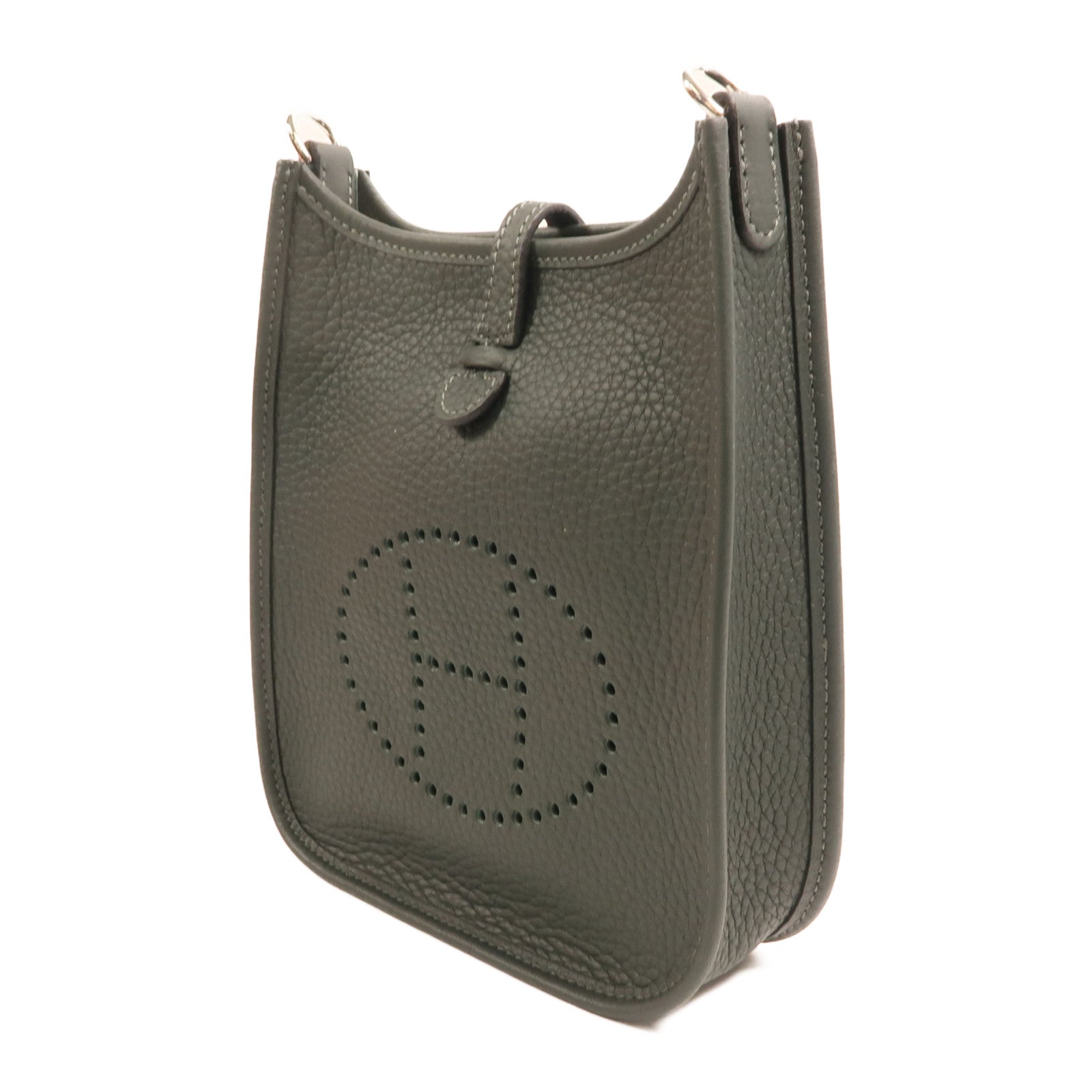 HERMES Clemence皮革Evelyne TPM銀扣肩背袋Vert Fonce