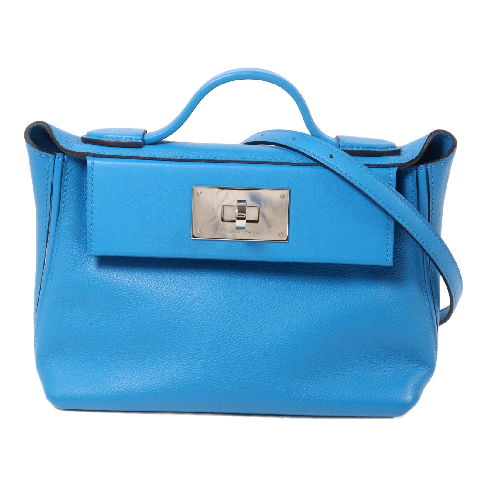 HERMES Evercolor皮革24/24 Mini手挽肩背兩用袋Bleu Zanzibar