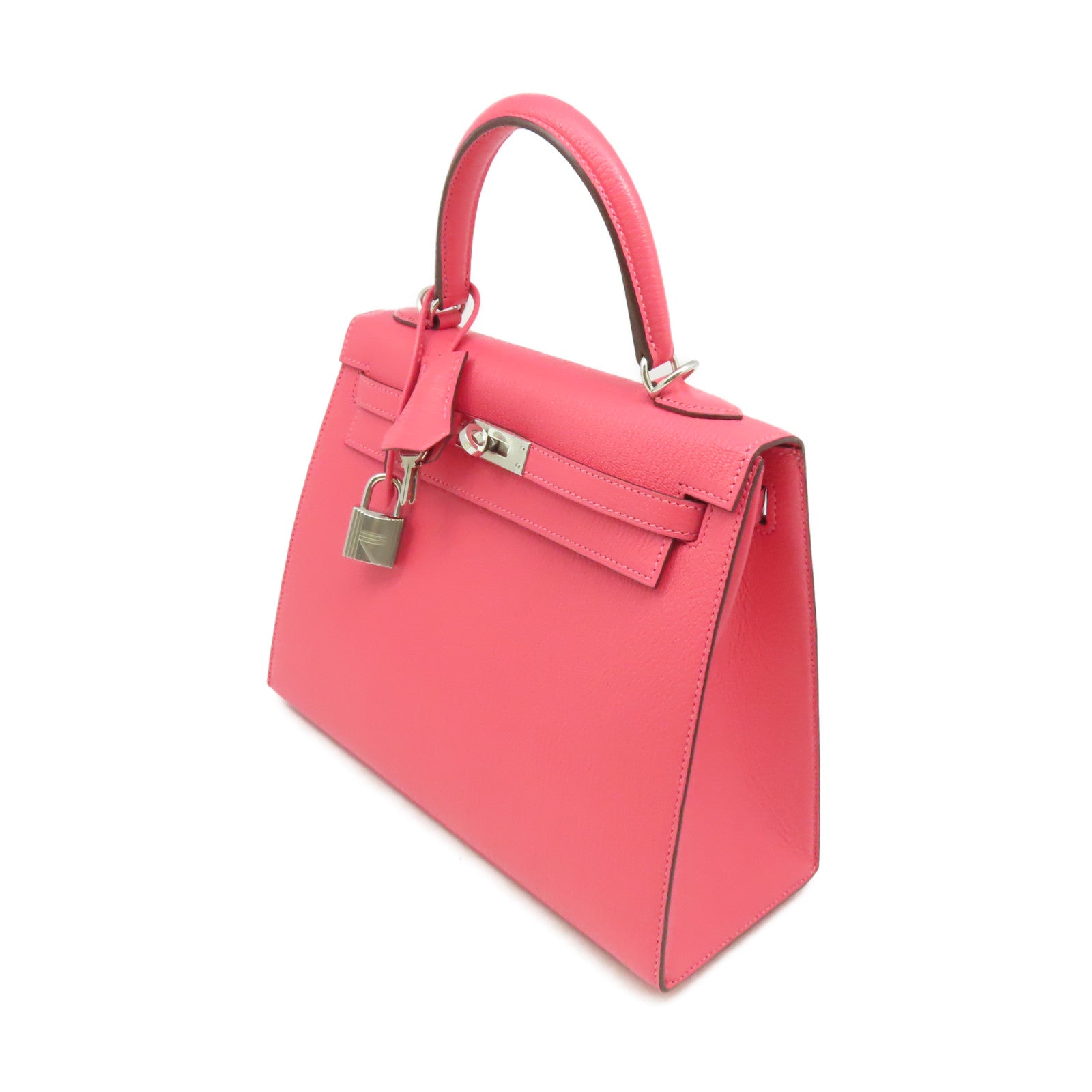 HERMES **【激減優惠】Chevre皮革Kelly 25 2Way Handbag銀扣手挽肩背兩用袋 Rose Lipstick/玫瑰潤唇膏色