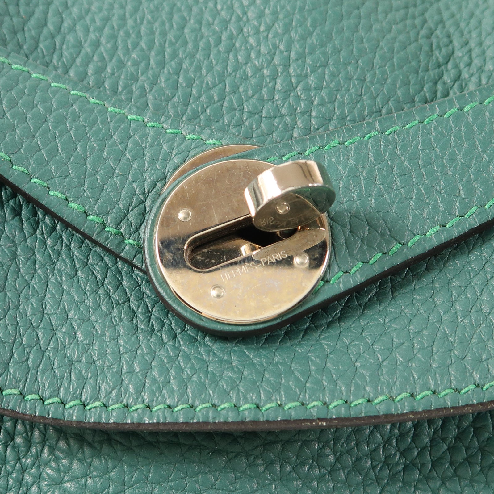 HERMES Clemence皮革Lindy 34銀扣手挽肩背兩用袋Menthe