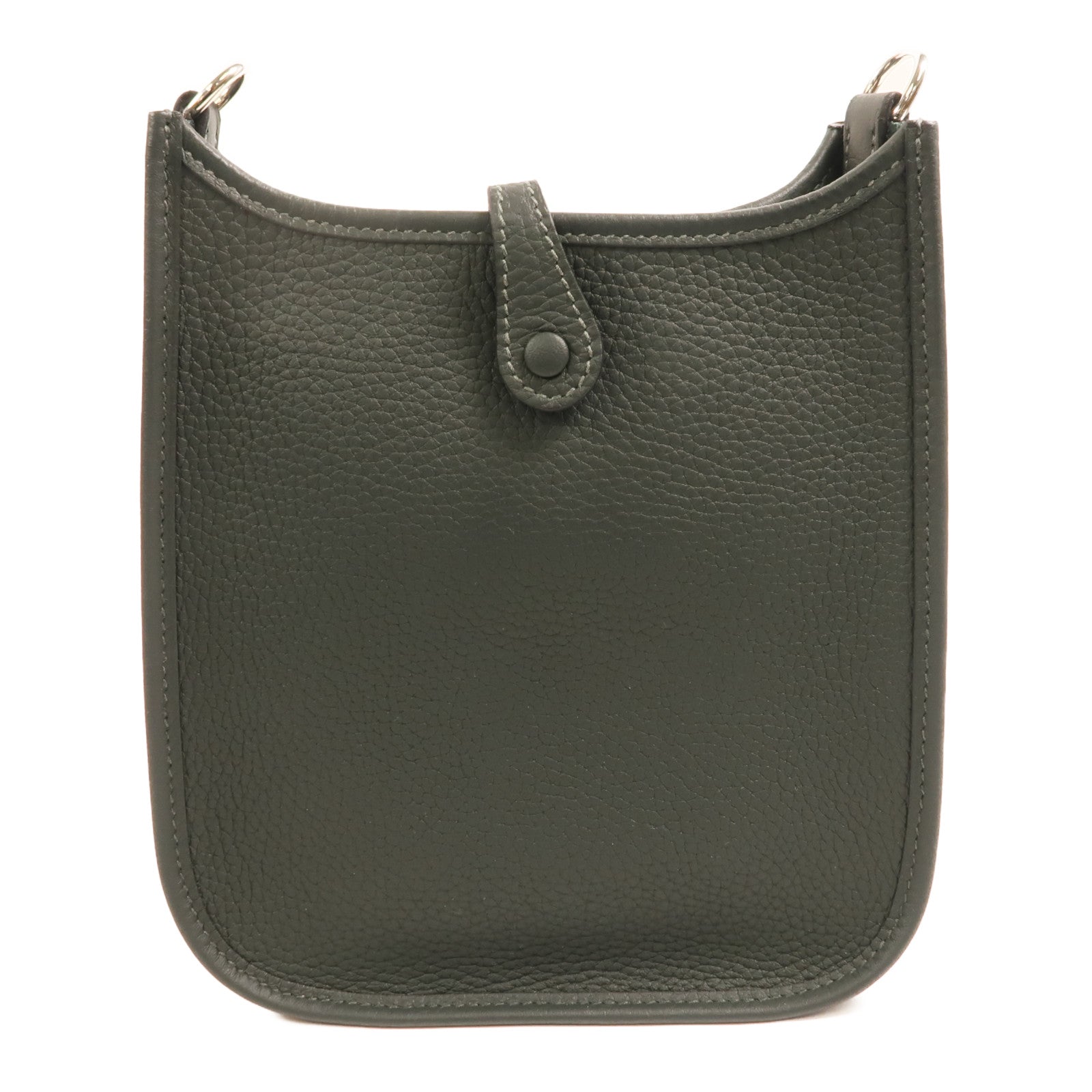 HERMES Clemence皮革Evelyne TPM銀扣肩背袋Vert Fonce