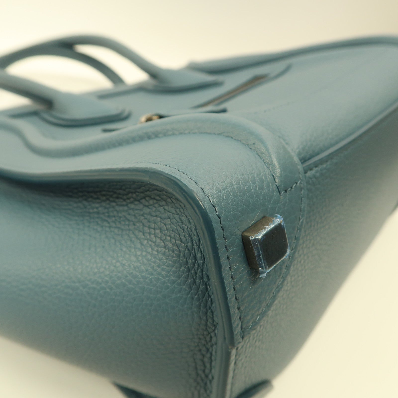 CELINE 牛皮皮革Luggage銀扣手挽袋藍色