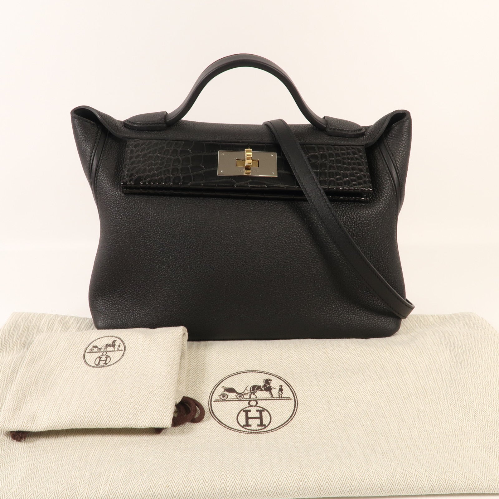 HERMES Togo/Alligator皮革24/24 Touch銀扣手挽肩背兩用袋