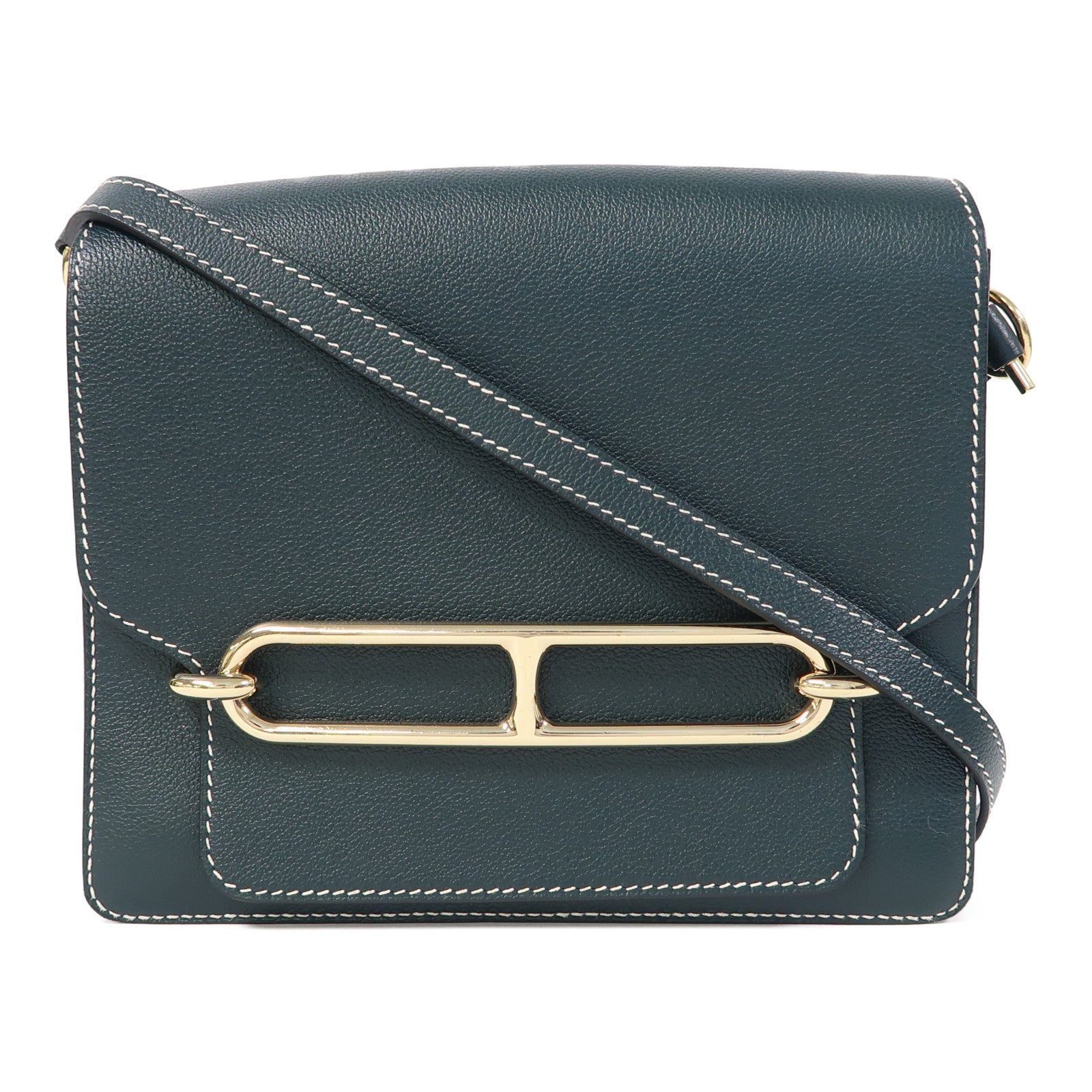 HERMES Evercolor皮革Roulis 23金扣肩背袋松柏綠色