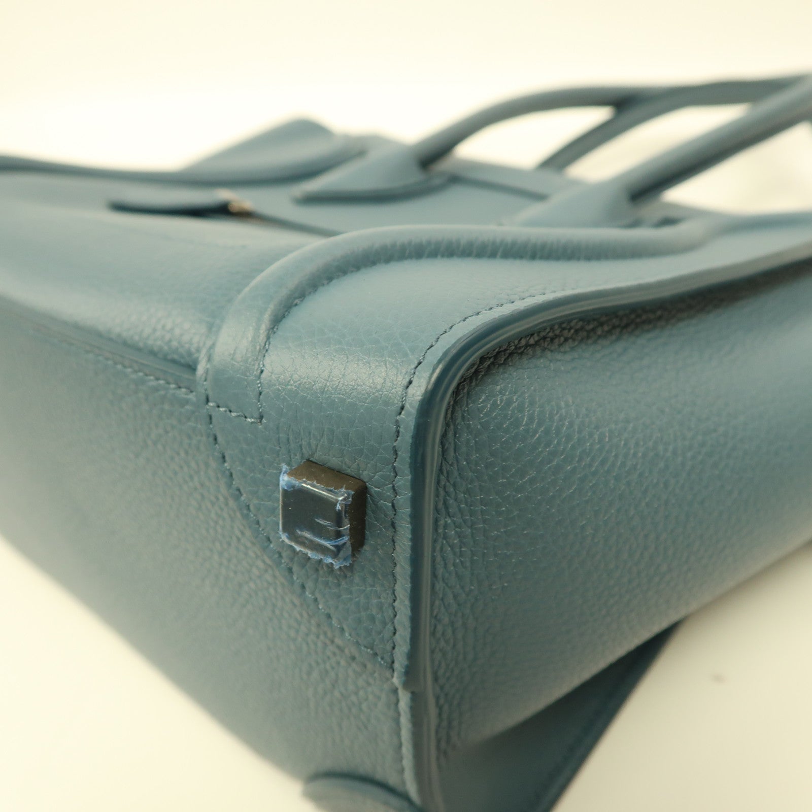 CELINE 牛皮皮革Luggage銀扣手挽袋藍色