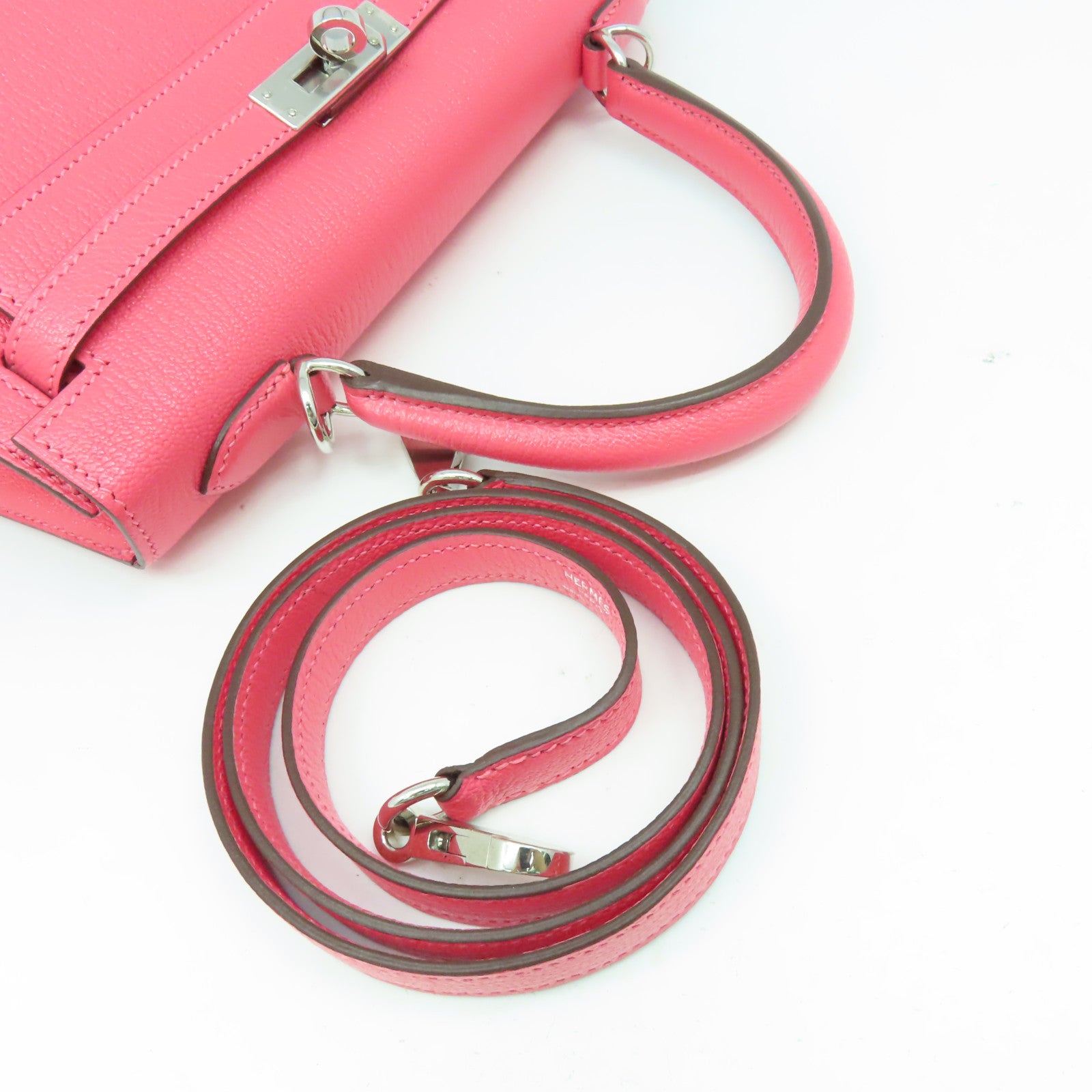 HERMES **【激減優惠】Chevre皮革Kelly 25 2Way Handbag銀扣手挽肩背兩用袋 Rose Lipstick/玫瑰潤唇膏色