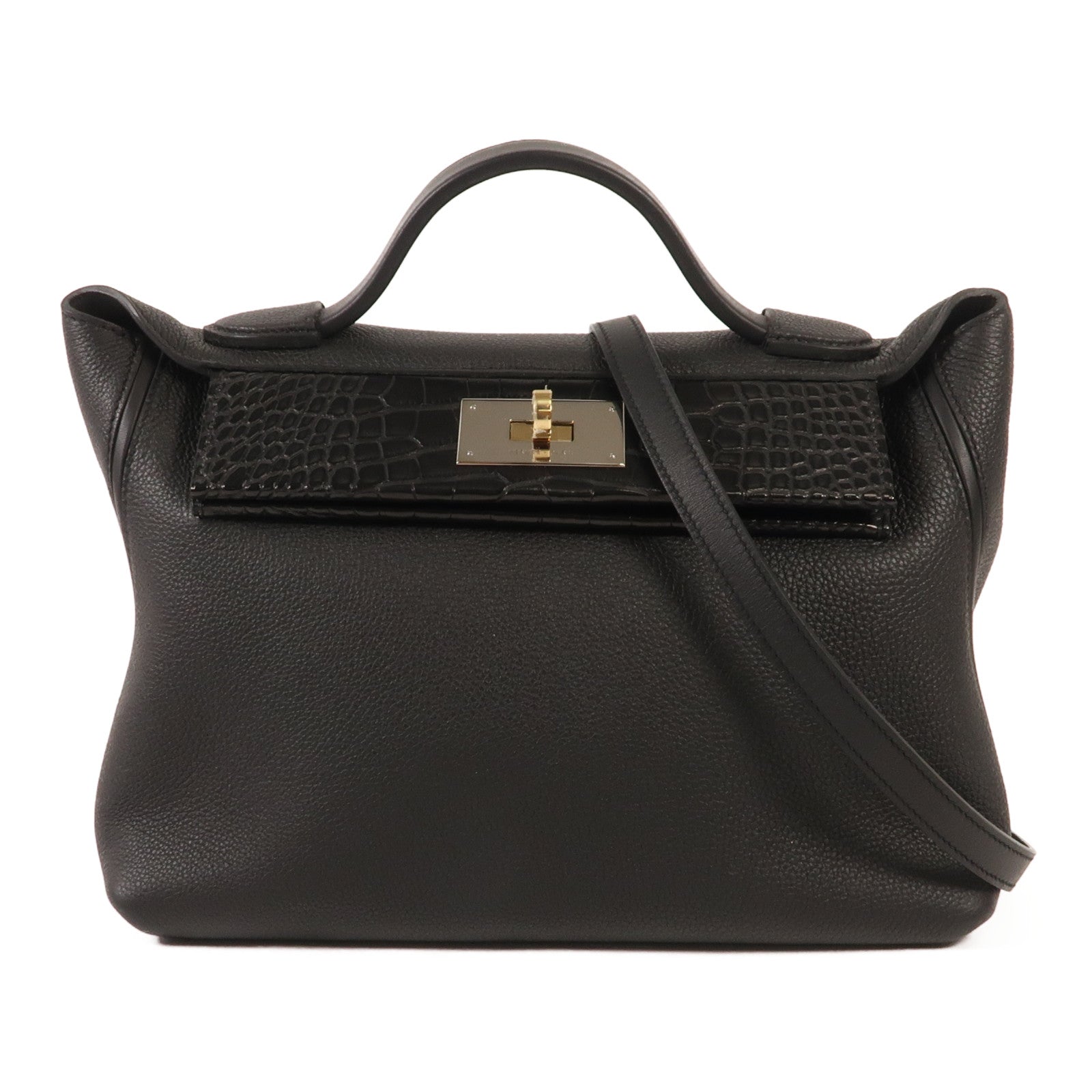 HERMES Togo/Alligator皮革24/24 Touch銀扣手挽肩背兩用袋