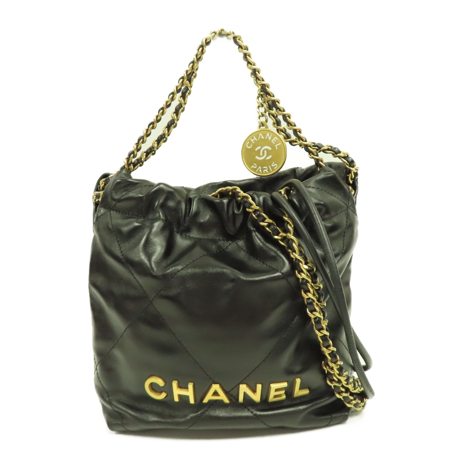 CHANEL 菱格牛皮皮革Chanel 22 Mini金扣肩背袋黑色