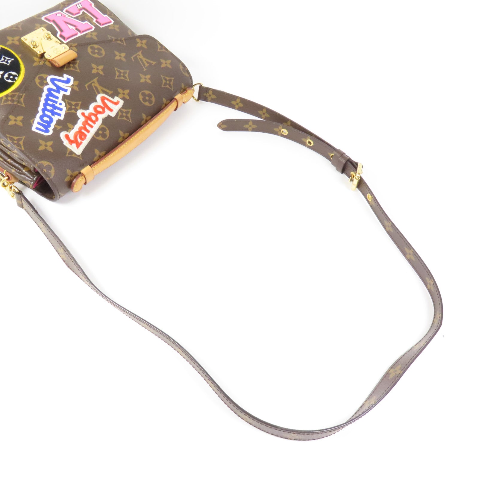 LOUIS VUITTON Monogram Patches Pochette Metis金扣手挽肩背兩用袋棕色