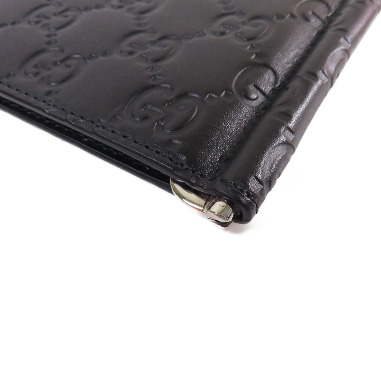 GUCCI 牛皮皮革Money Clip銀扣鈔票夾黑色