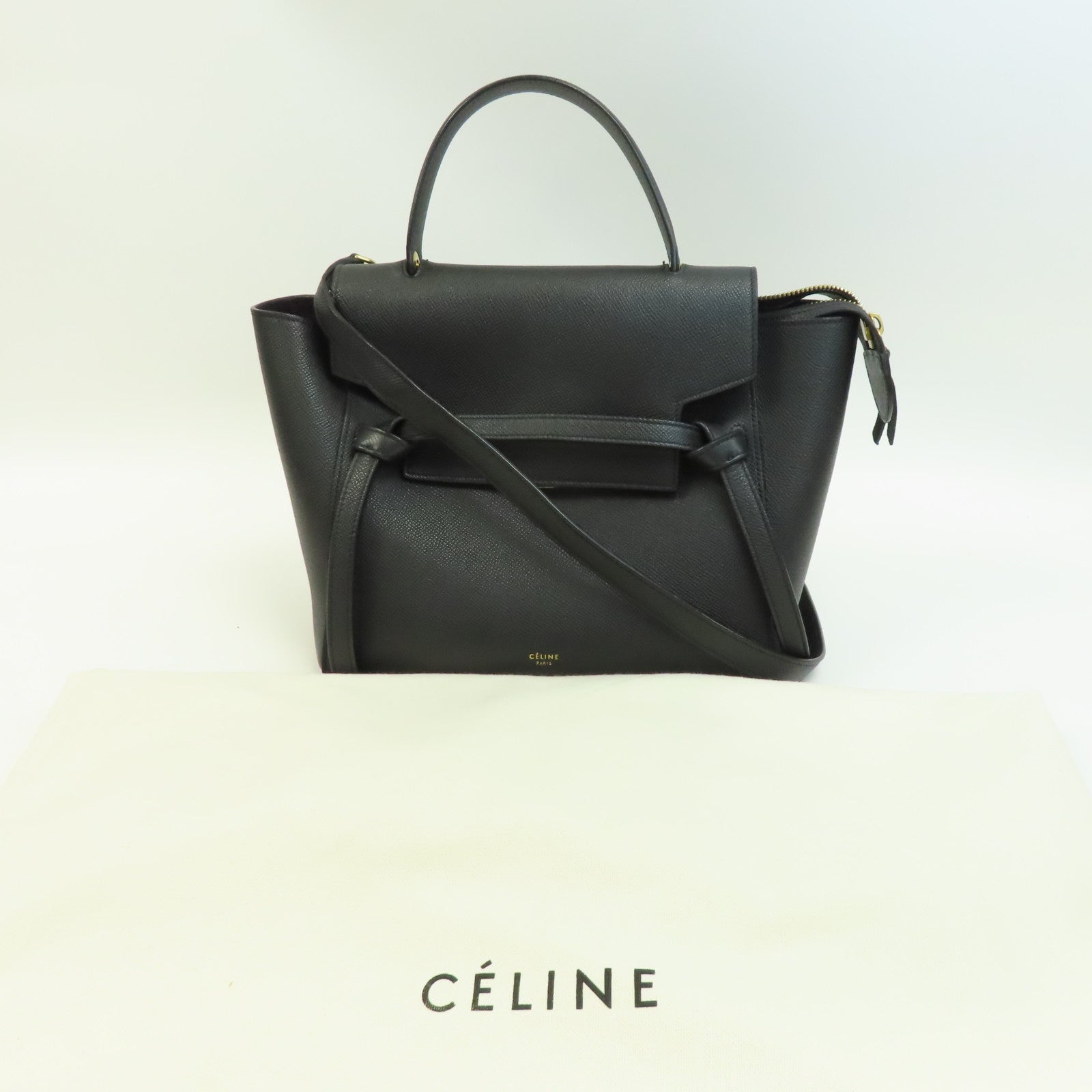 CELINE 牛皮皮革Belt Bag金扣手挽肩背兩用袋黑色
