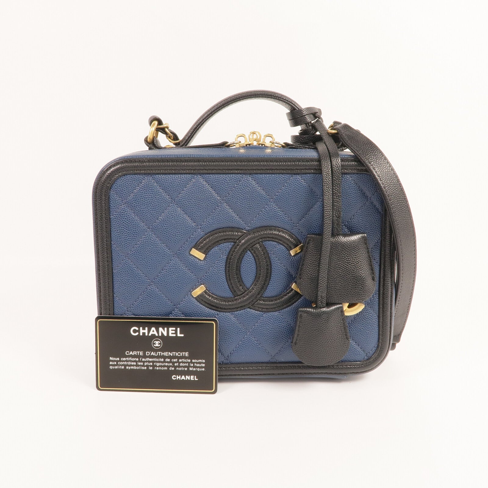 CHANEL 牛皮皮革Vanity Case金扣手挽肩背兩用袋