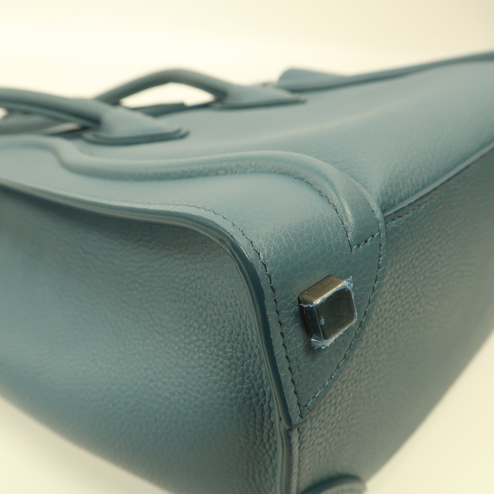 CELINE 牛皮皮革Luggage銀扣手挽袋藍色