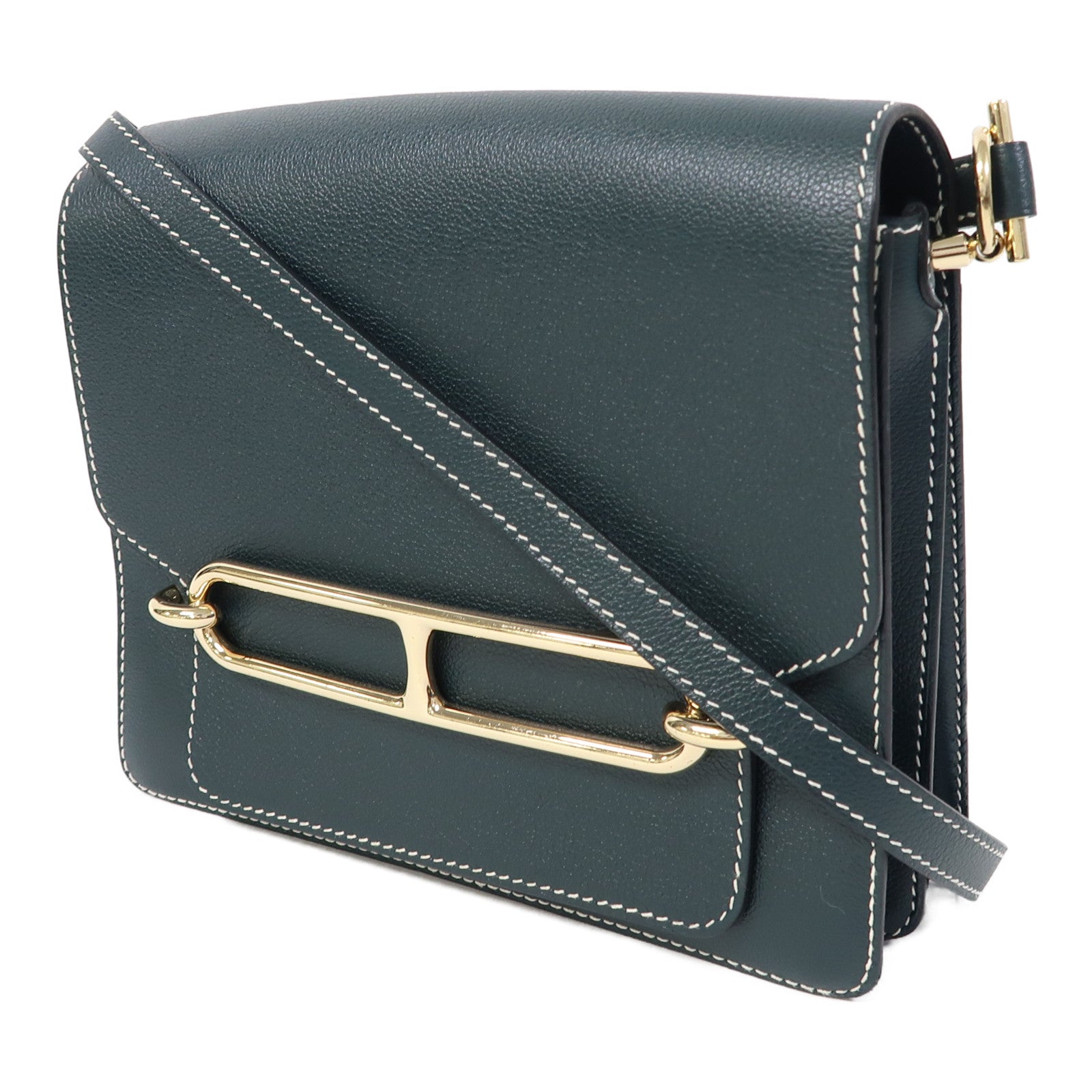 HERMES Evercolor皮革Roulis 23金扣肩背袋松柏綠色