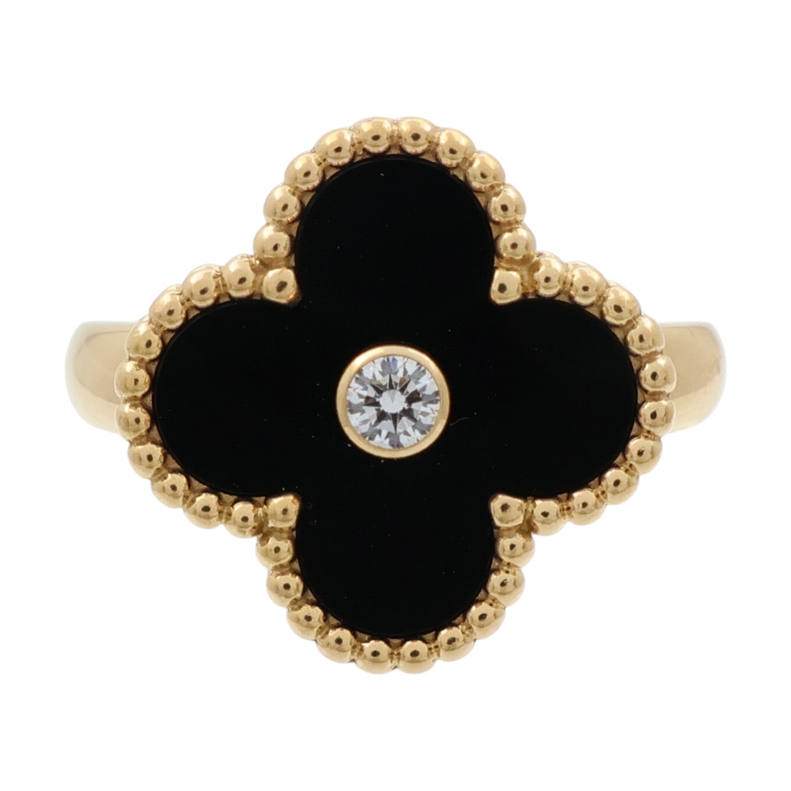 Van Cleef & Arpels 18K黃金/縞瑪瑙Vintage Alhambra Ring鑽石戒指