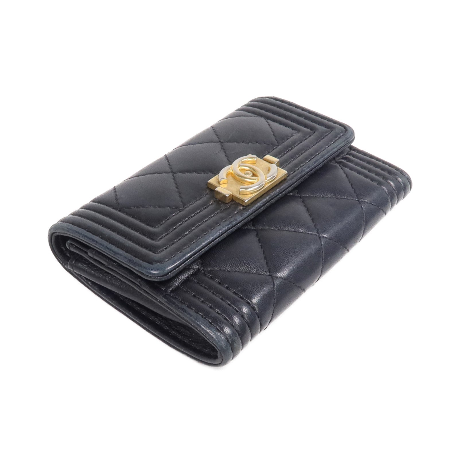CHANEL 羊皮皮革Boy Wallet金扣零錢包