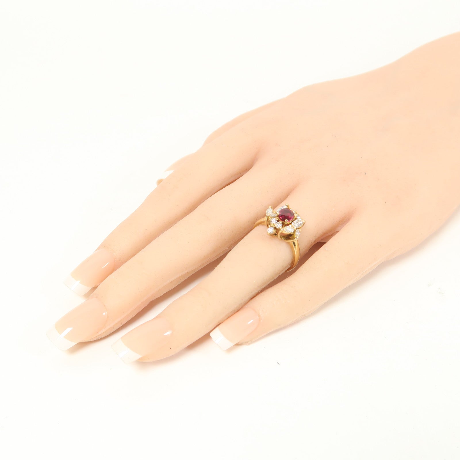 JEWELRY 18K黃金Ring 0.84ct紅寶石/0.8ct鑽石戒指銀色US#5.75