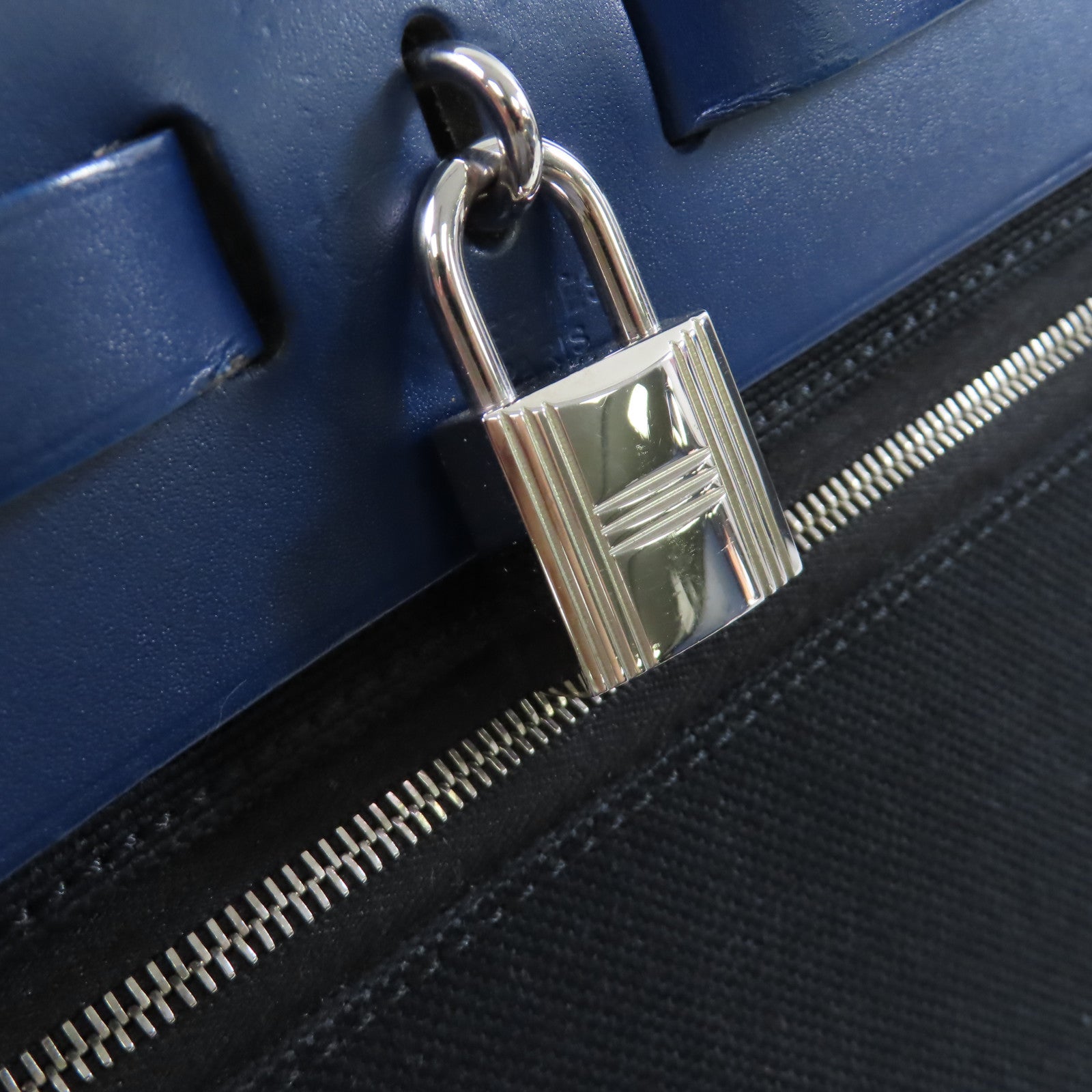 HERMES 帆布Herbag PM 2Way Shoulder Bag銀扣手挽肩背兩用袋Noir黑色/Bleu Saphir寶石藍色