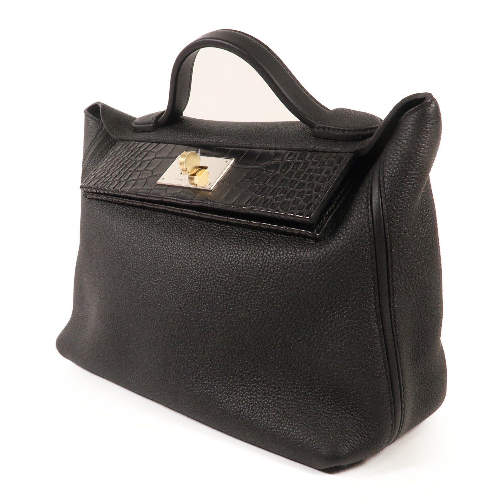 HERMES Togo/Alligator皮革24/24 Touch銀扣手挽肩背兩用袋