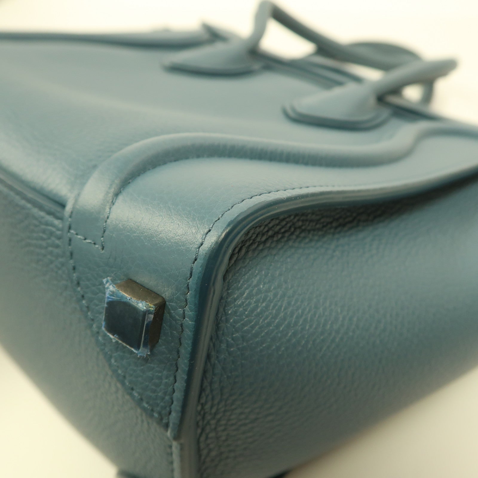 CELINE 牛皮皮革Luggage銀扣手挽袋藍色