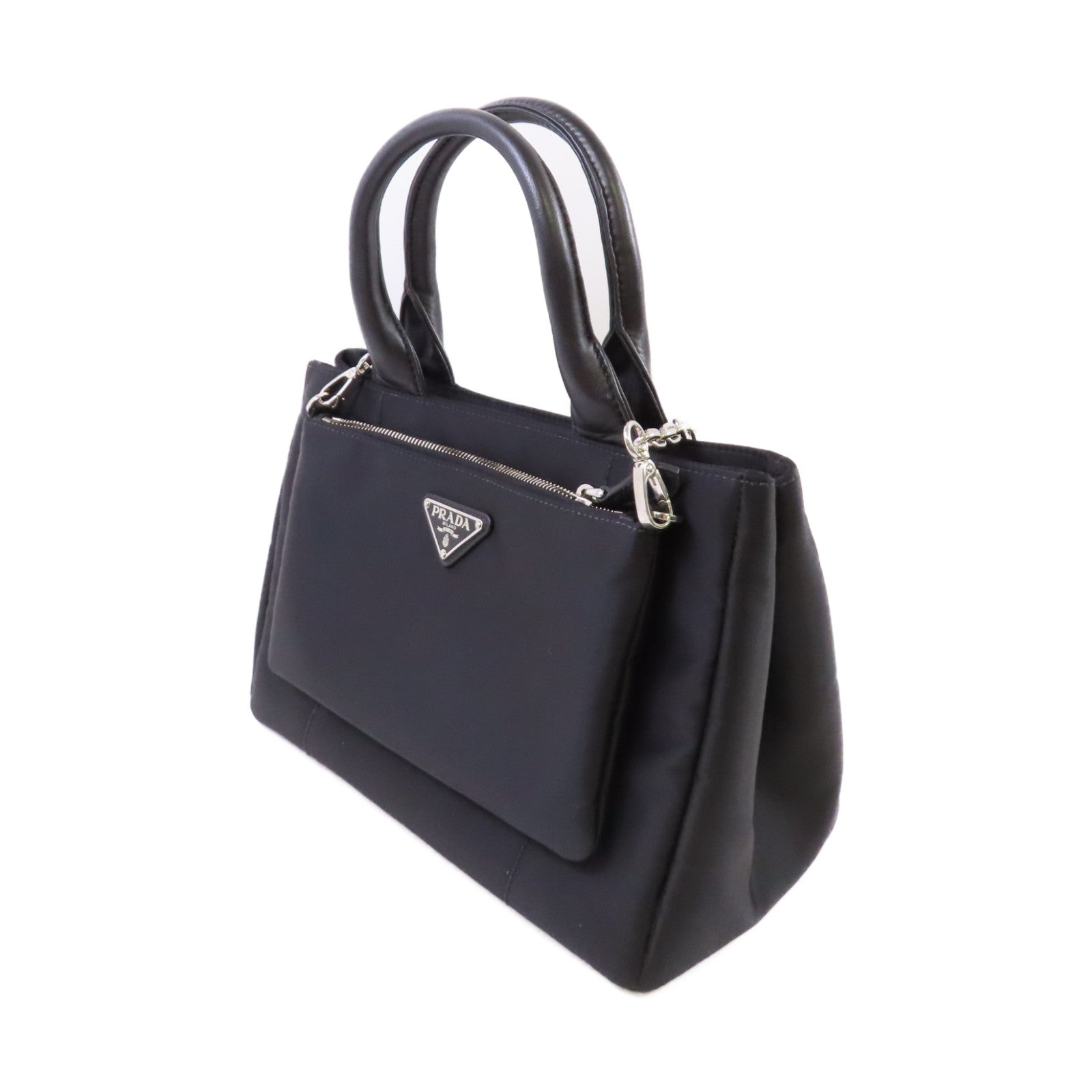 PRADA 尼龍Nero Tessuto 2Way Shoulder Bag銀扣手挽肩背兩用袋黑色