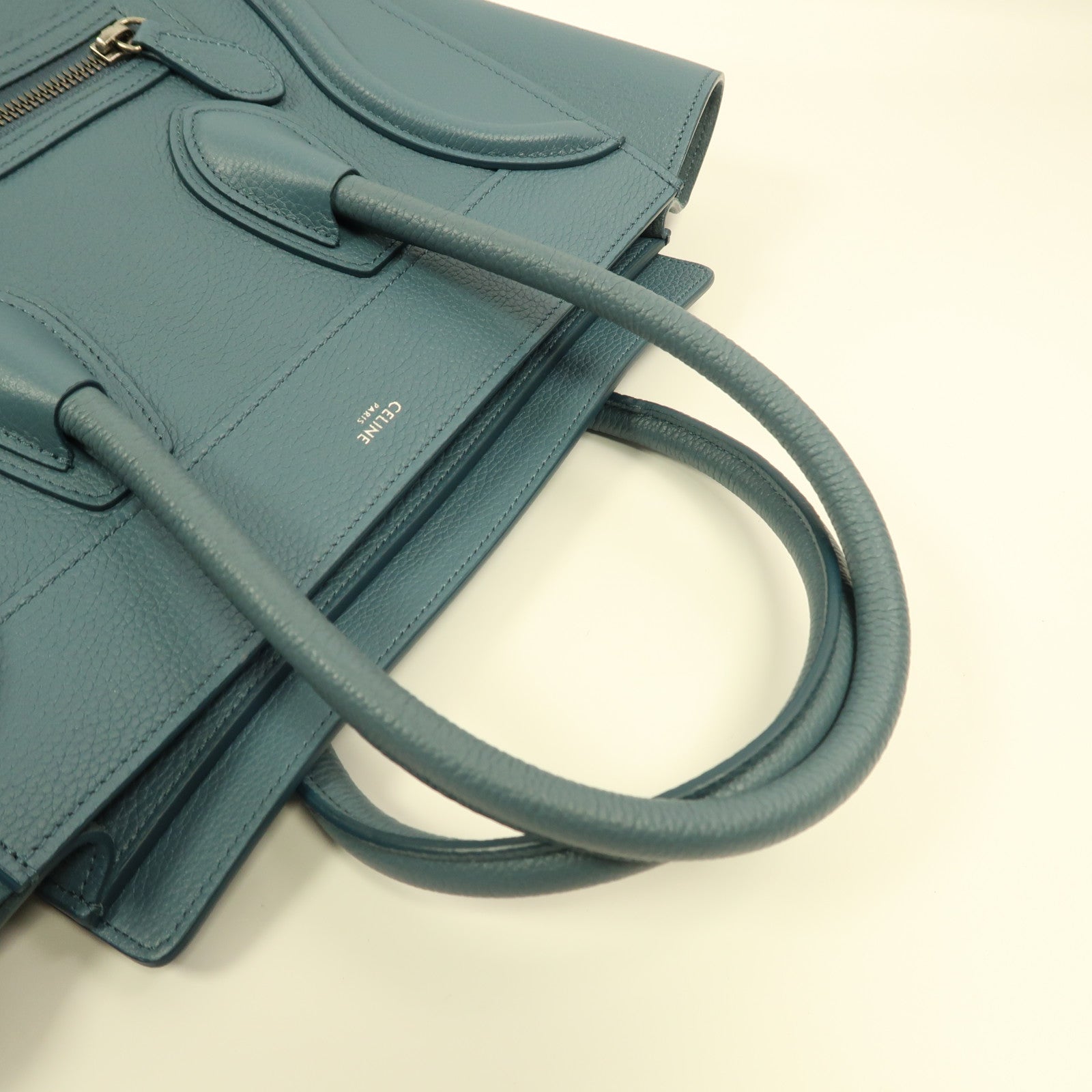 CELINE 牛皮皮革Luggage銀扣手挽袋藍色