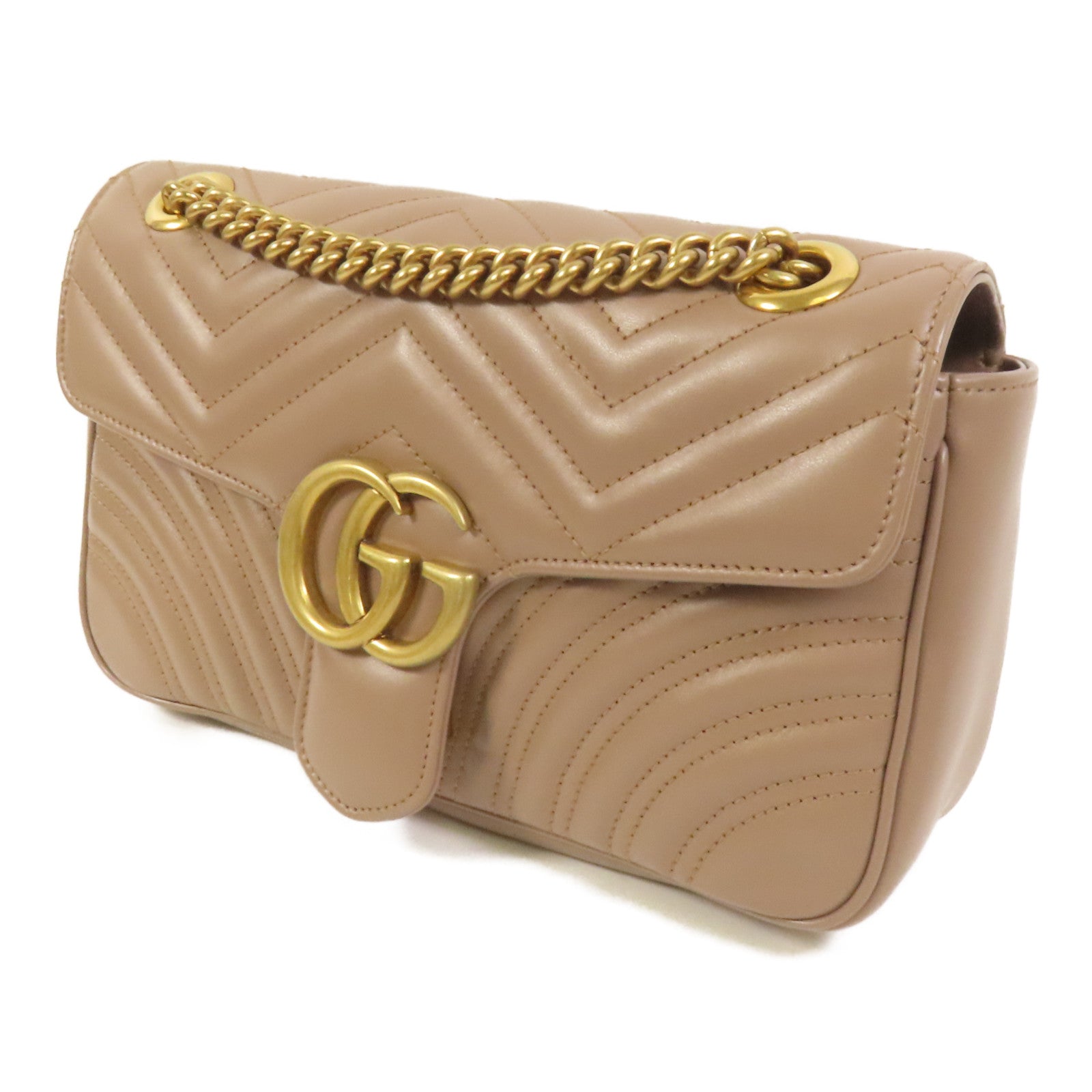 GUCCI 牛皮皮革GG Marmont金扣鏈帶肩背袋