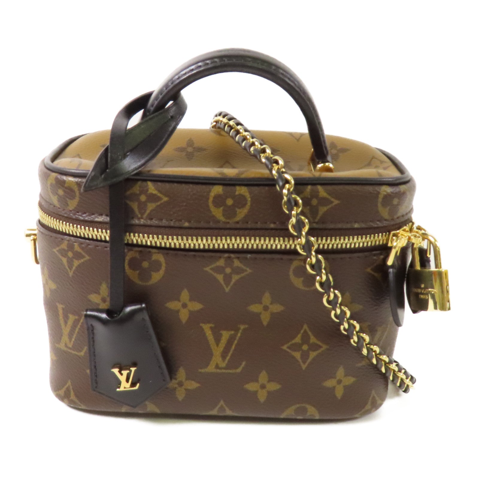 LOUIS VUITTON Monogram Reverse Vanity PM金扣手挽肩背兩用袋棕色