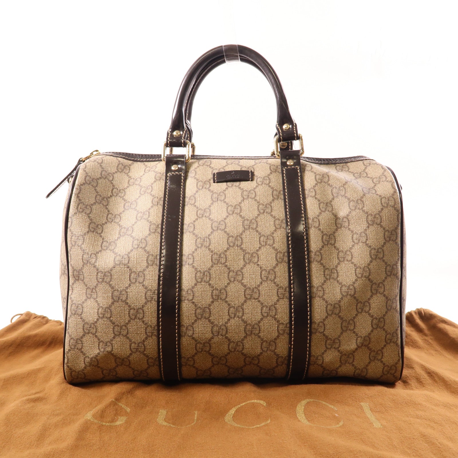 GUCCI 塗層帆布Boston Bag金扣手挽袋啡色