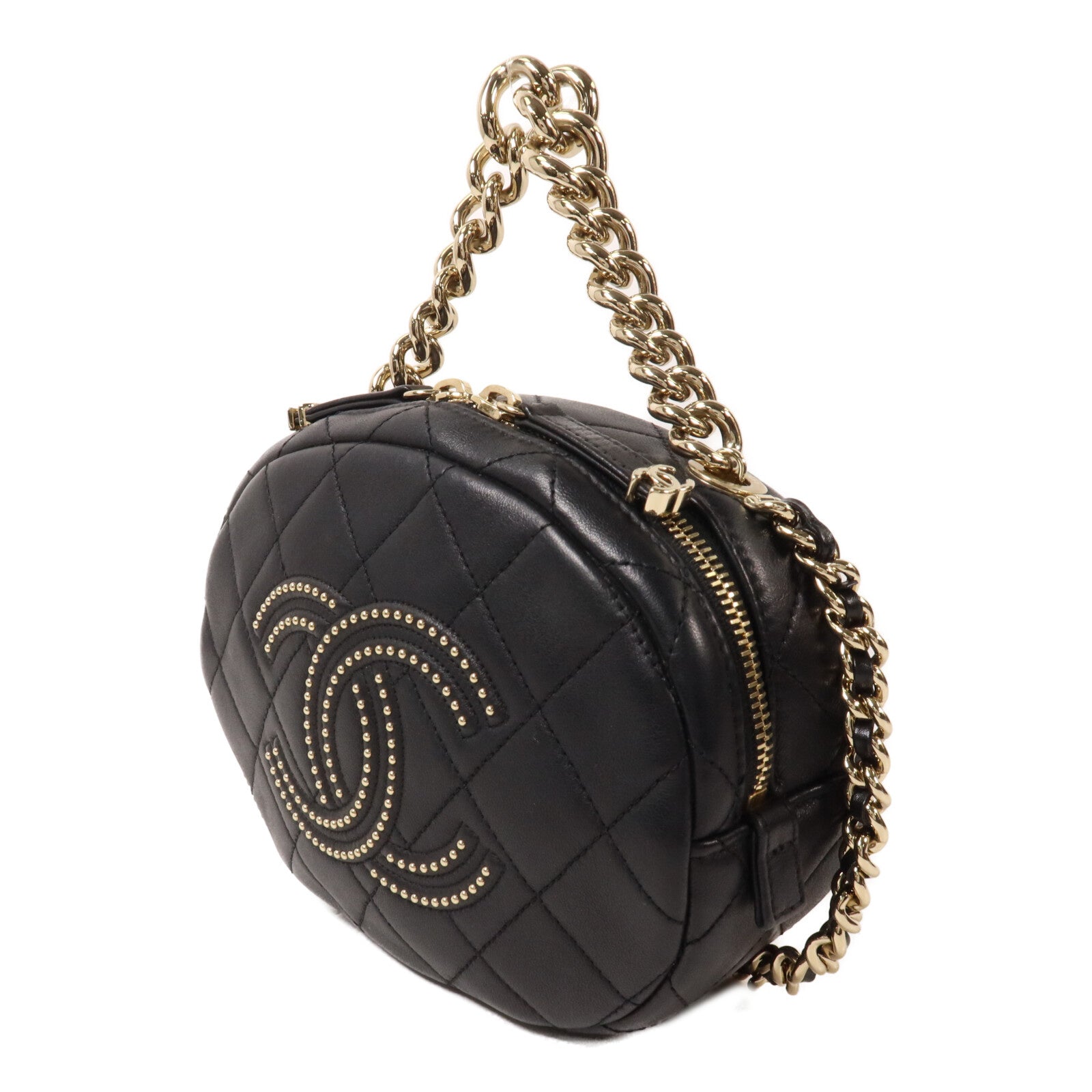 CHANEL 牛皮皮革Chain Handle Studded CC鏈帶手挽肩背兩用袋
