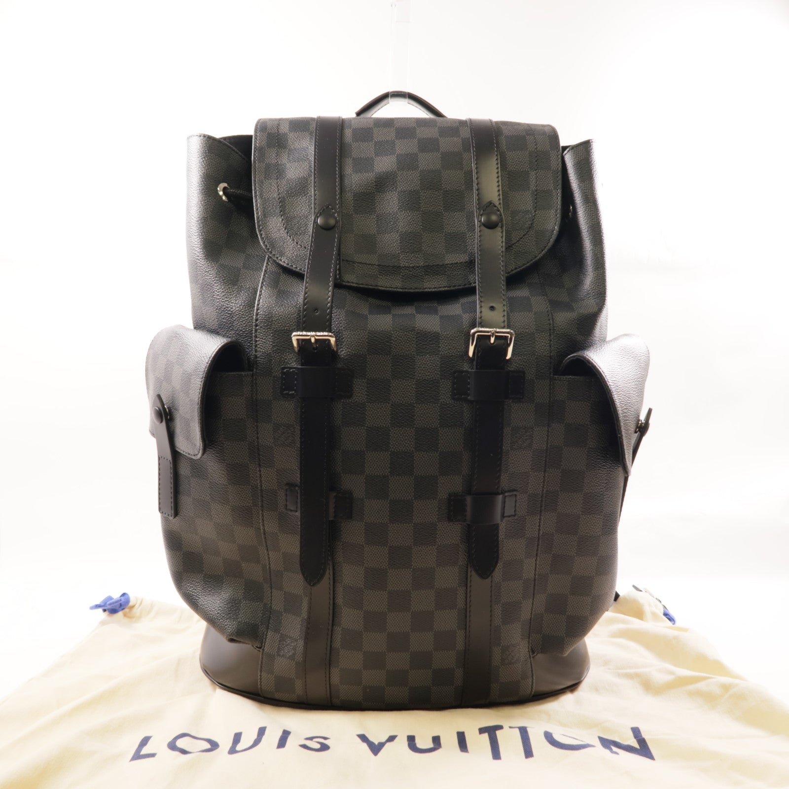 LOUIS VUITTON Damier Graphite Christopher MM銀扣背包黑色