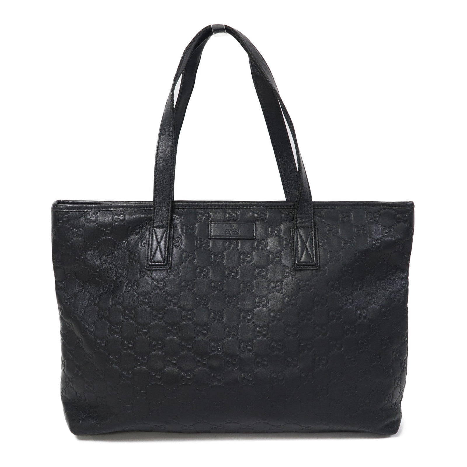 GUCCI 牛皮皮革Tote Bag銀扣肩背袋黑色