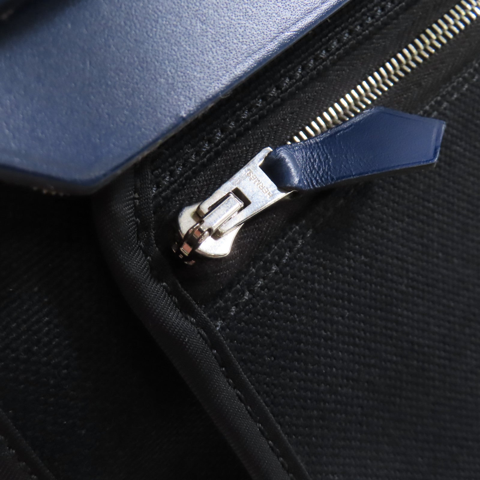 HERMES 帆布Herbag PM 2Way Shoulder Bag銀扣手挽肩背兩用袋Noir黑色/Bleu Saphir寶石藍色