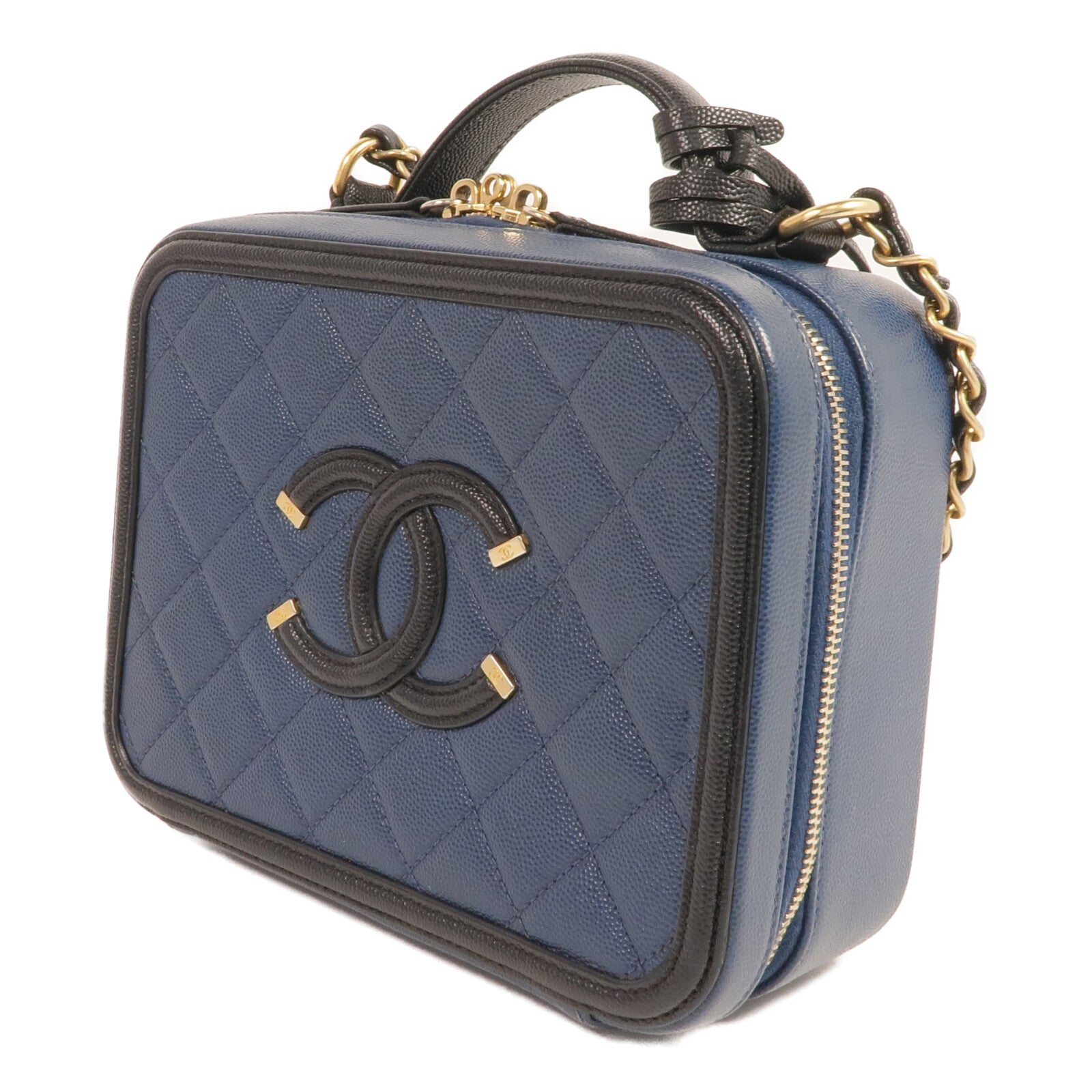 CHANEL 牛皮皮革Vanity Case金扣手挽肩背兩用袋