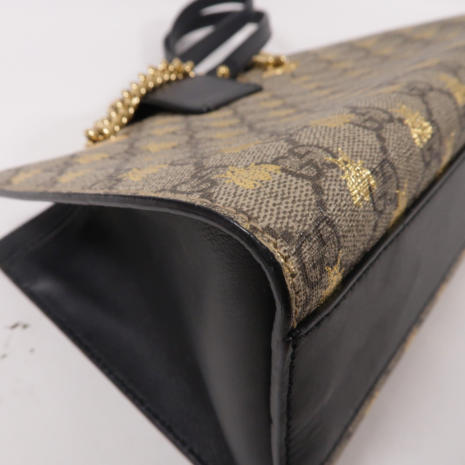 GUCCI 塗層帆布Padlock GG金扣鏈帶肩背袋啡色