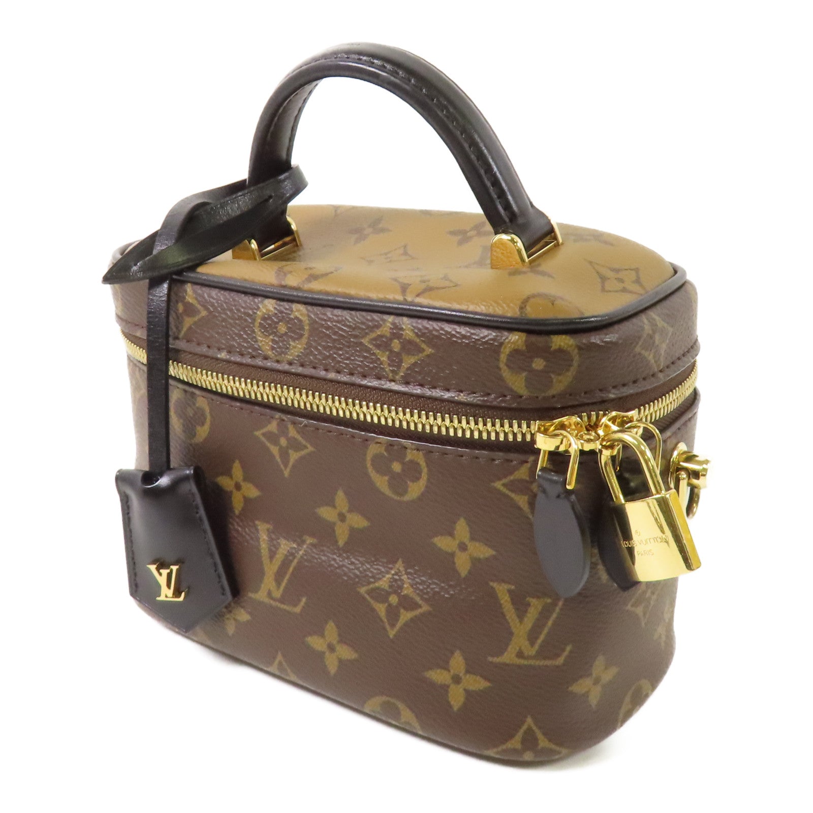 LOUIS VUITTON Monogram Reverse Vanity PM金扣手挽肩背兩用袋棕色