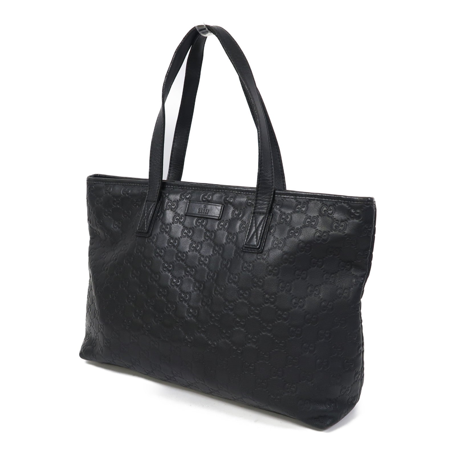 GUCCI 牛皮皮革Tote Bag銀扣肩背袋黑色