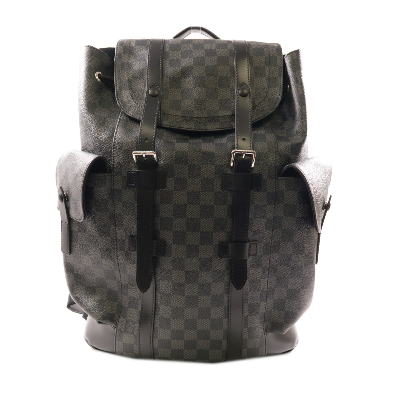 LOUIS VUITTON Damier Graphite Christopher MM銀扣背包黑色