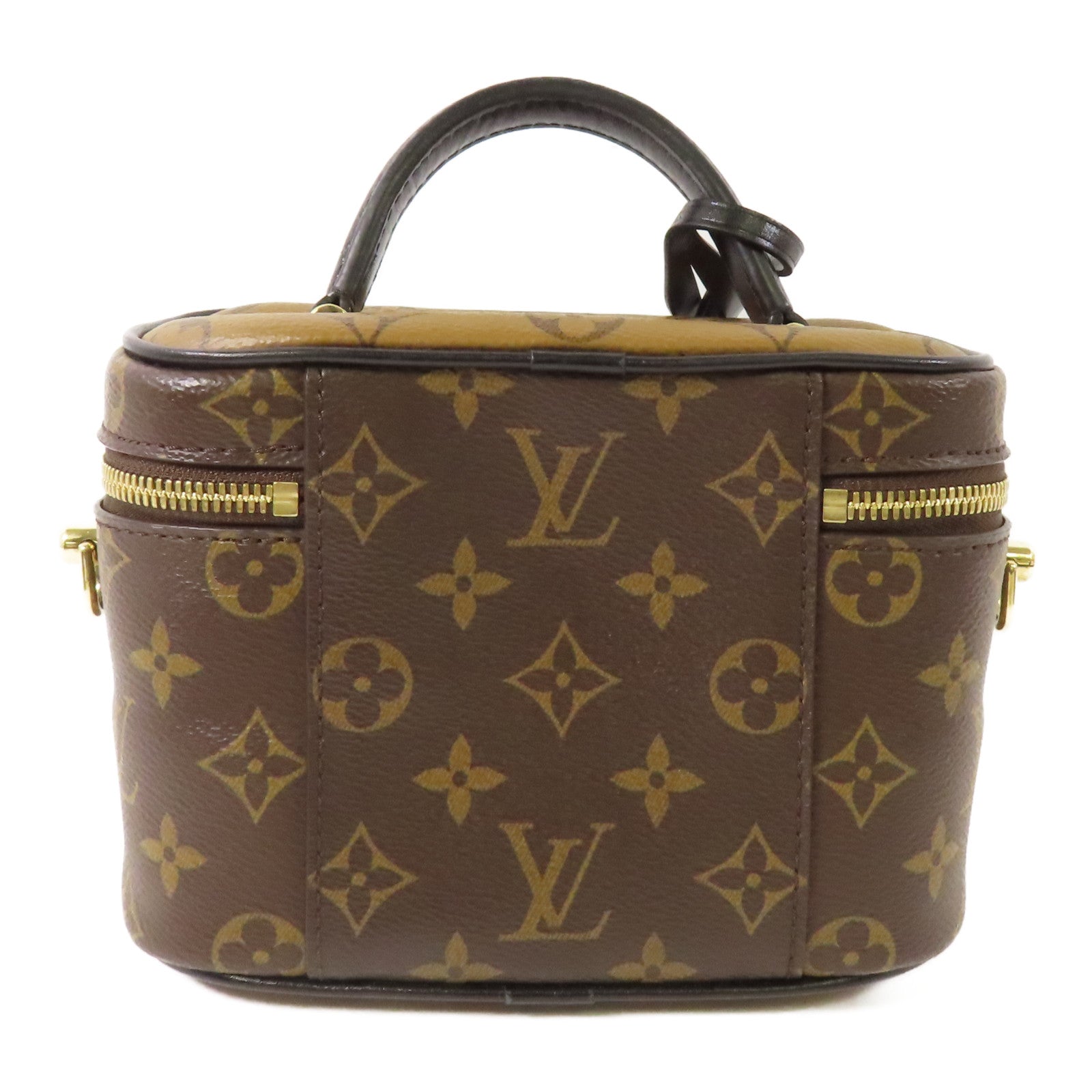 LOUIS VUITTON Monogram Reverse Vanity PM金扣手挽肩背兩用袋棕色
