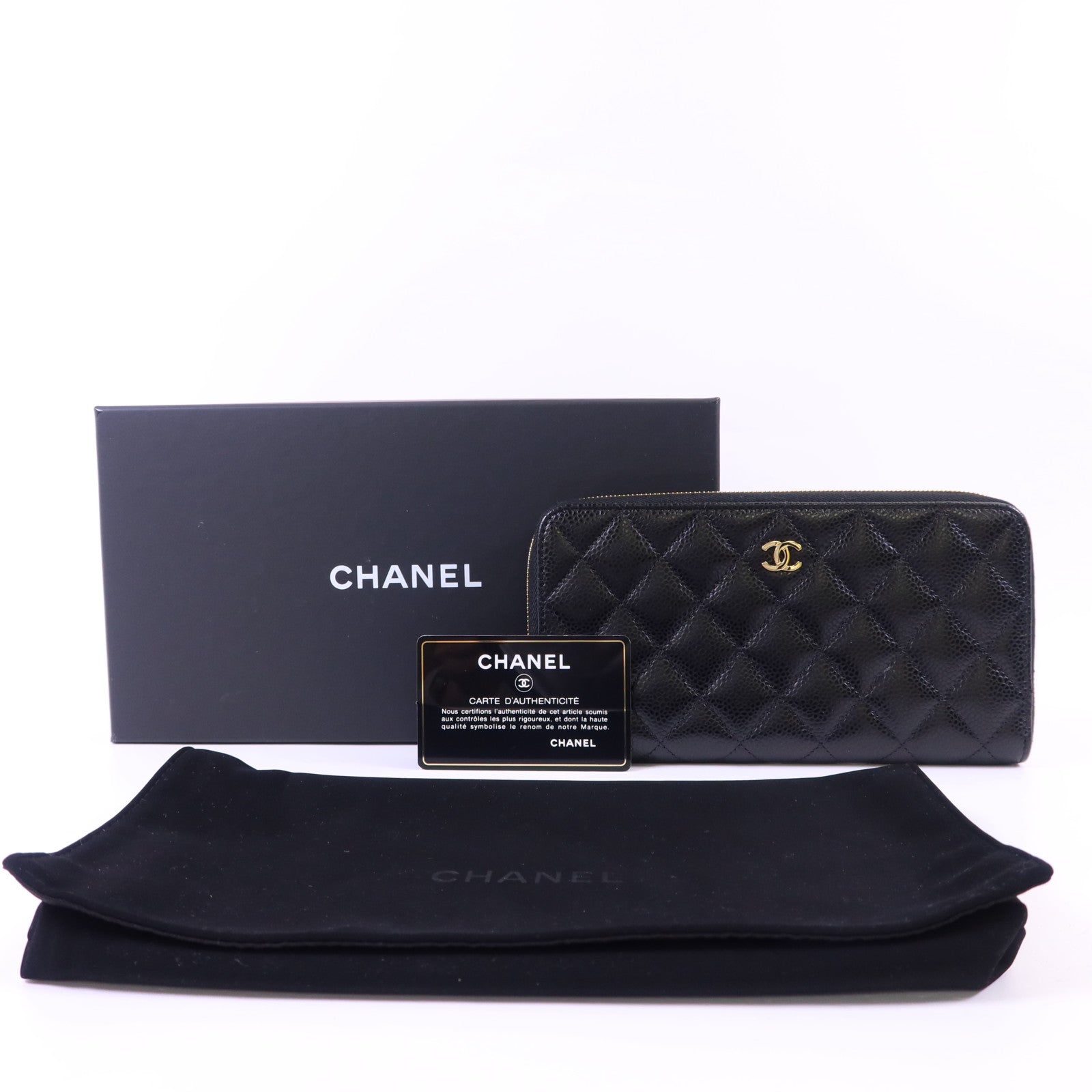 CHANEL 牛皮皮革Zipper Long Wallet金扣長錢包