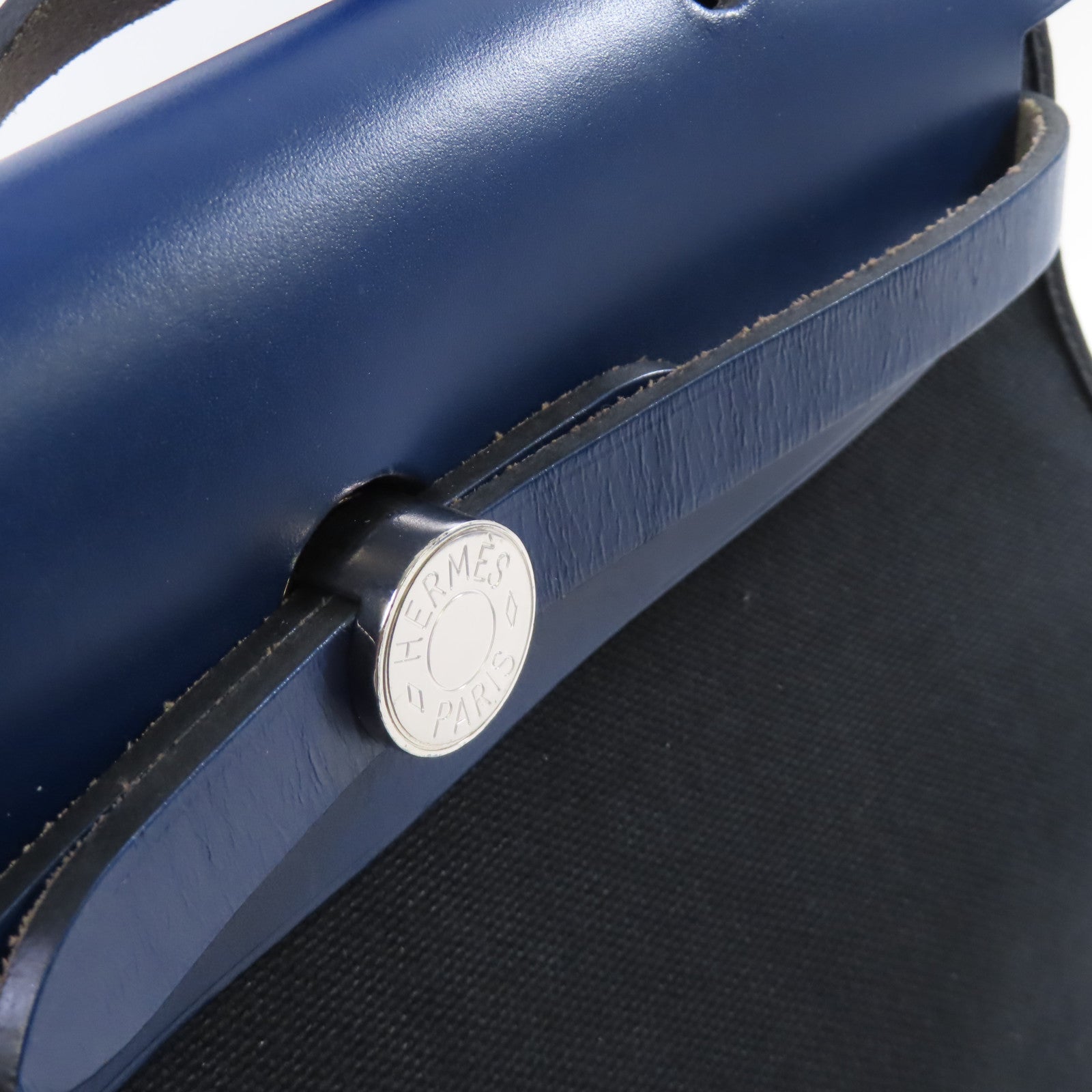 HERMES 帆布Herbag PM 2Way Shoulder Bag銀扣手挽肩背兩用袋Noir黑色/Bleu Saphir寶石藍色
